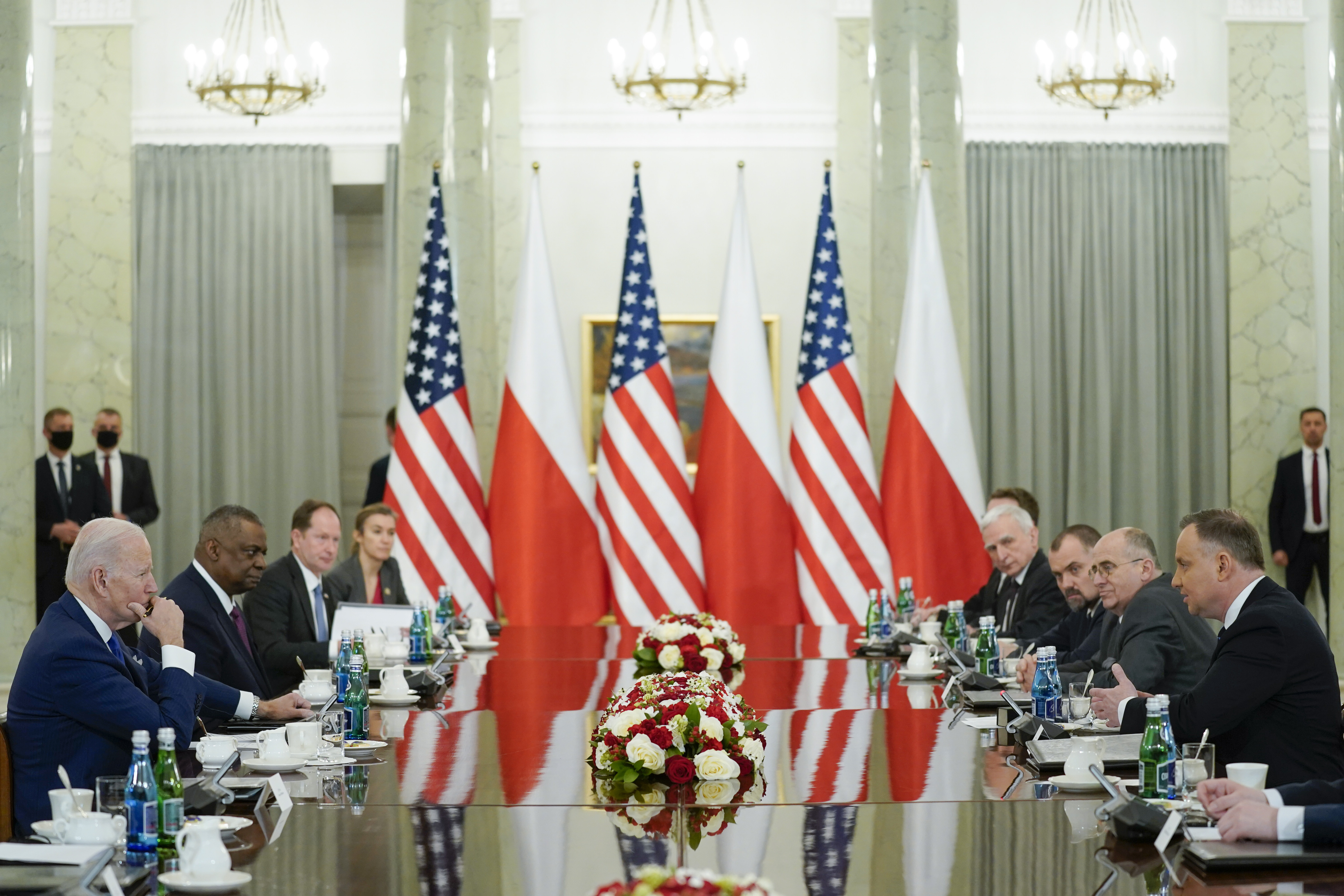 President Joe Biden meets with Polish President Andrzej Duda at the Presidential Palace, Saturday, March 26, 2022, in Warsaw 