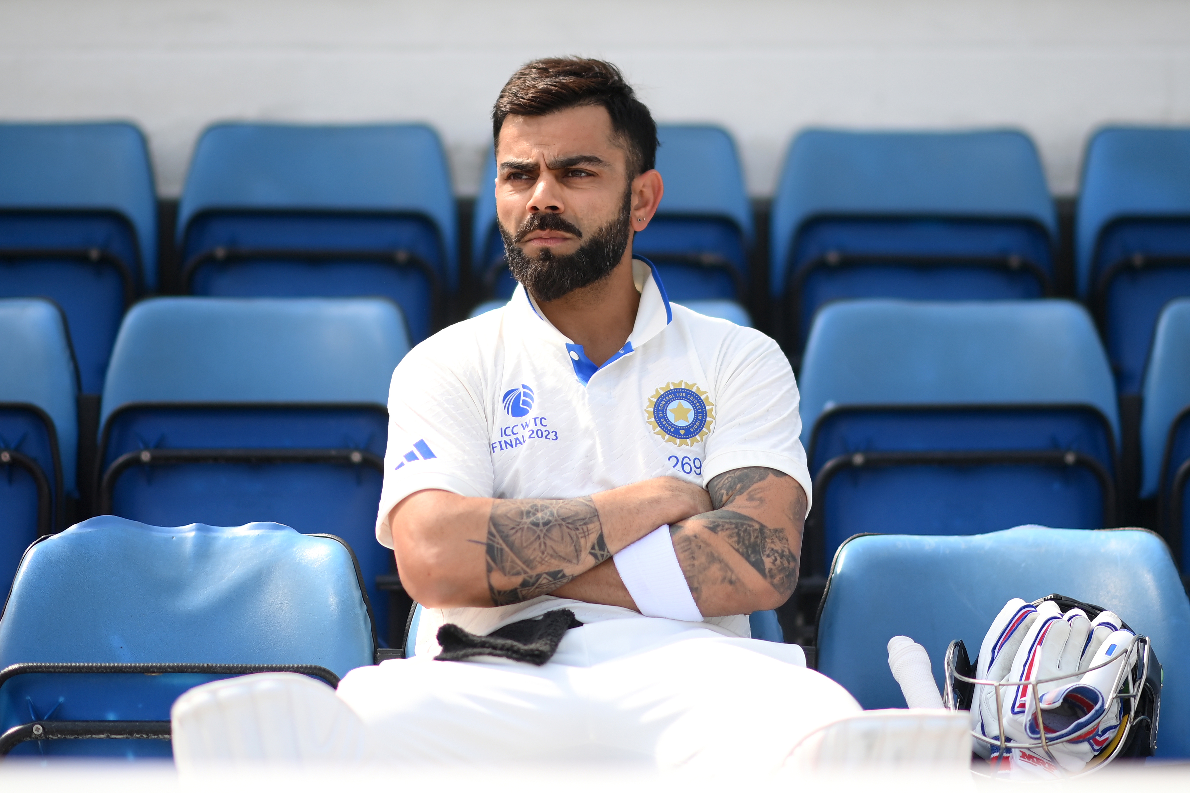 Virat Kohli of India waits before batting during day five of the ICC World Test Championship Final between Australia and India at The Oval on June 11, 2023 in London, England. (Photo by Alex Davidson-ICC/ICC via Getty Images)