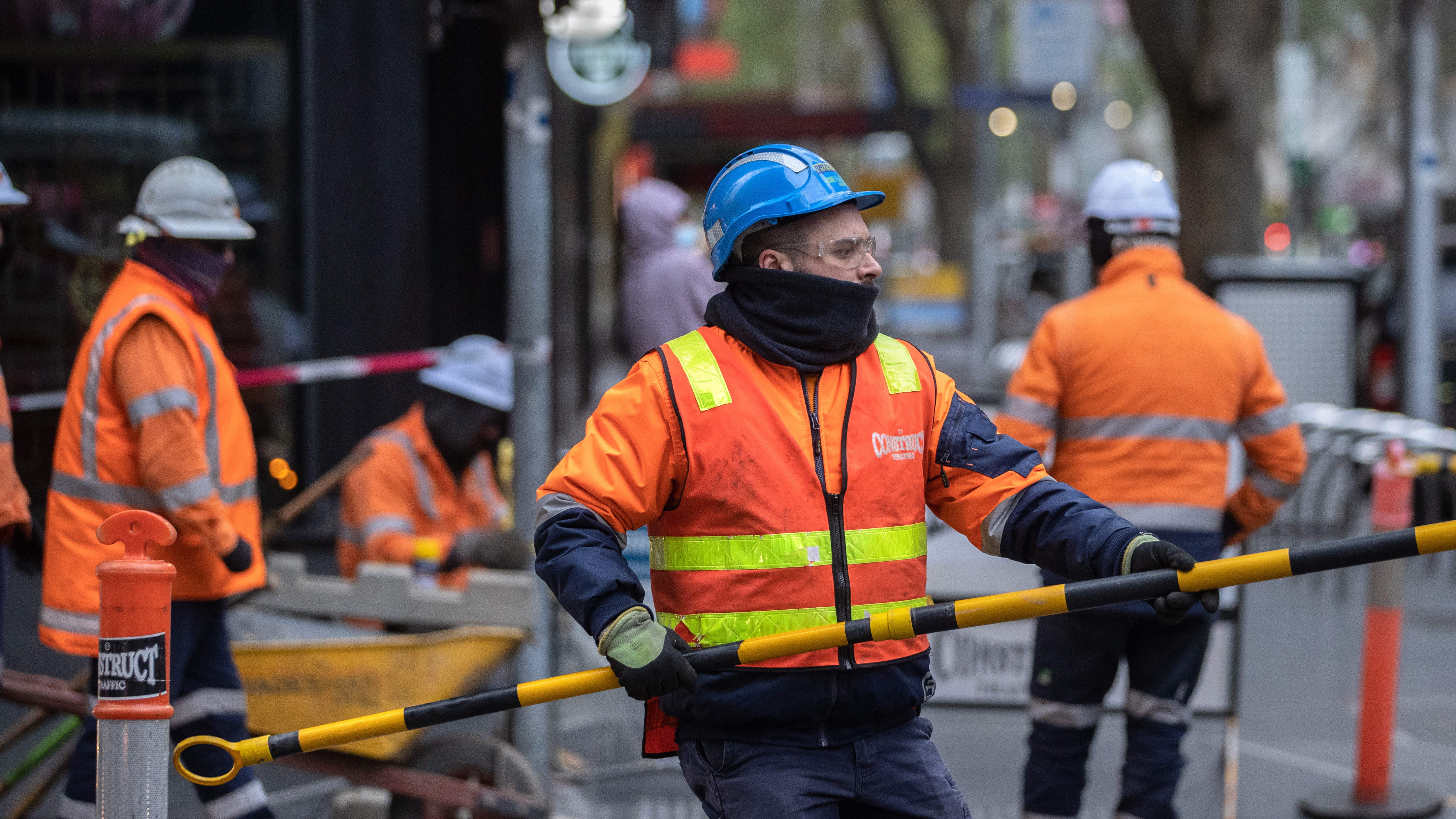 Construction workers returns in Melbourne CBD.