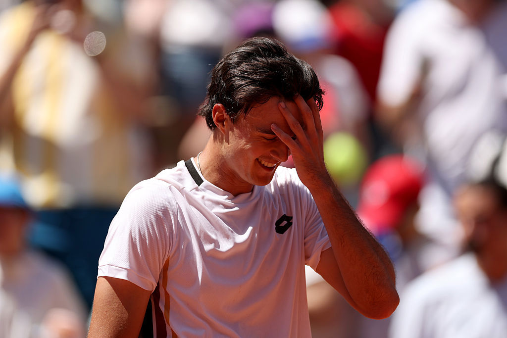 Adam Walton celebrates one of his career milestones after beating Daniil Medvedev. 