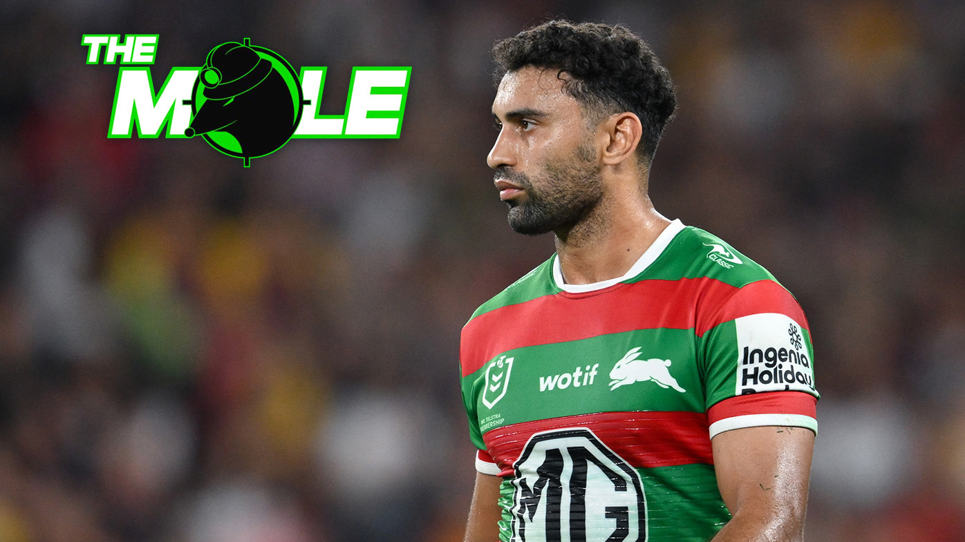 Alex Johnston of the South Sydney Rabbitohs in action against the Brisbane Broncos. The Mole.