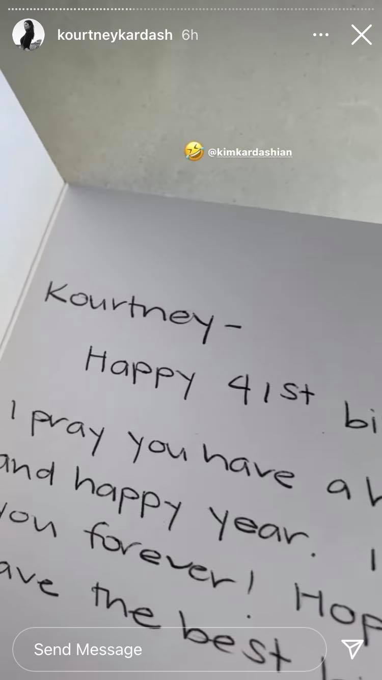 Kourtney Kardashian shares Kim Kardashian's mistake in her birthday card.