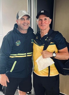 Brian Smith with former Wests halfback Josh White at last weekend's Outage National Championships.