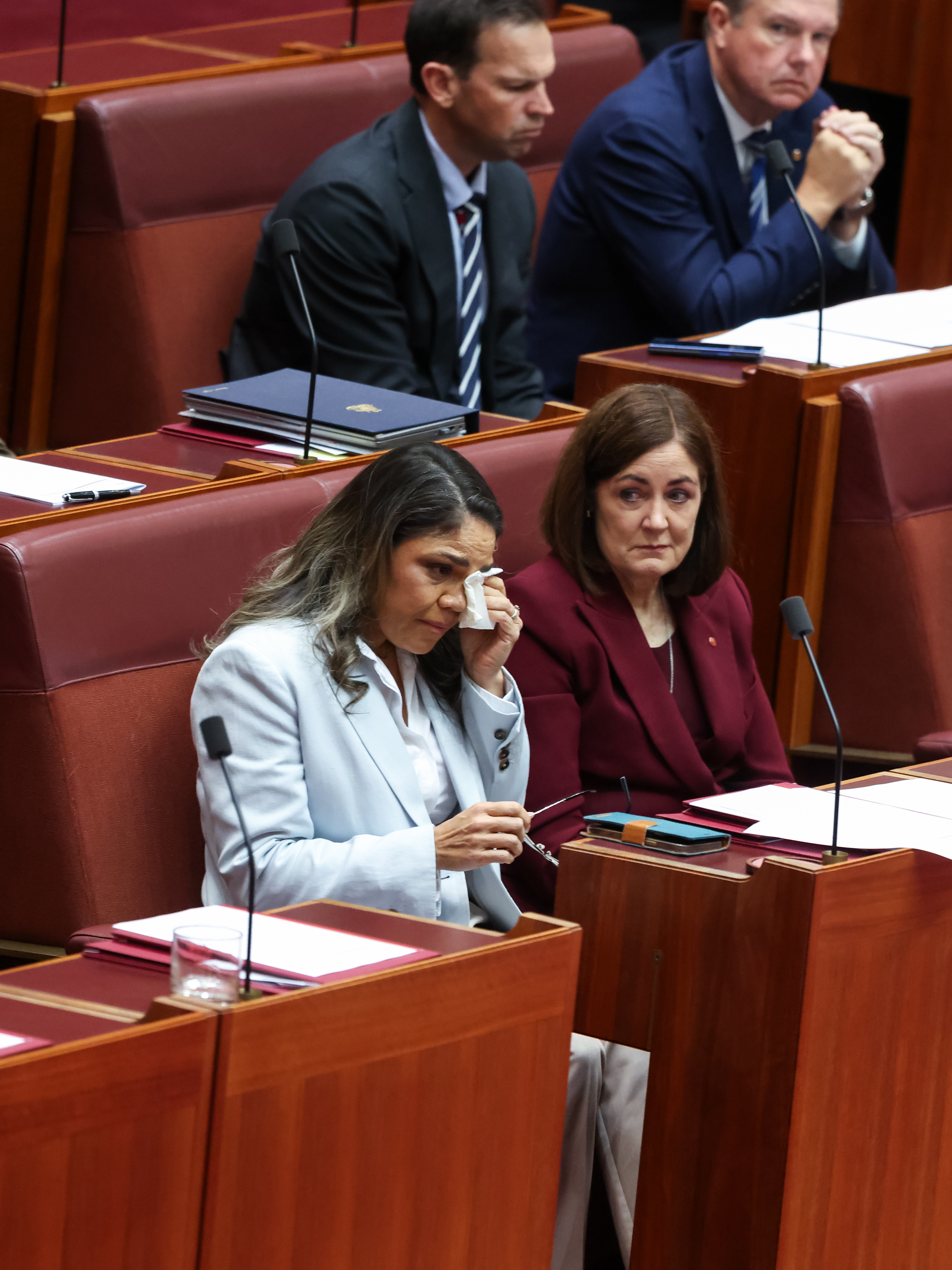 Shadow Minister for Skills and Training and Shadow Minister for Small Business Senator Jacinta Nampijinpa Price resumes her seat after making a statement on Kumanjayi Little Baby in the Senate, at Parliament House in Canberra on Tuesday 12 May 2026. fedpol Photo: Alex Ellinghausen