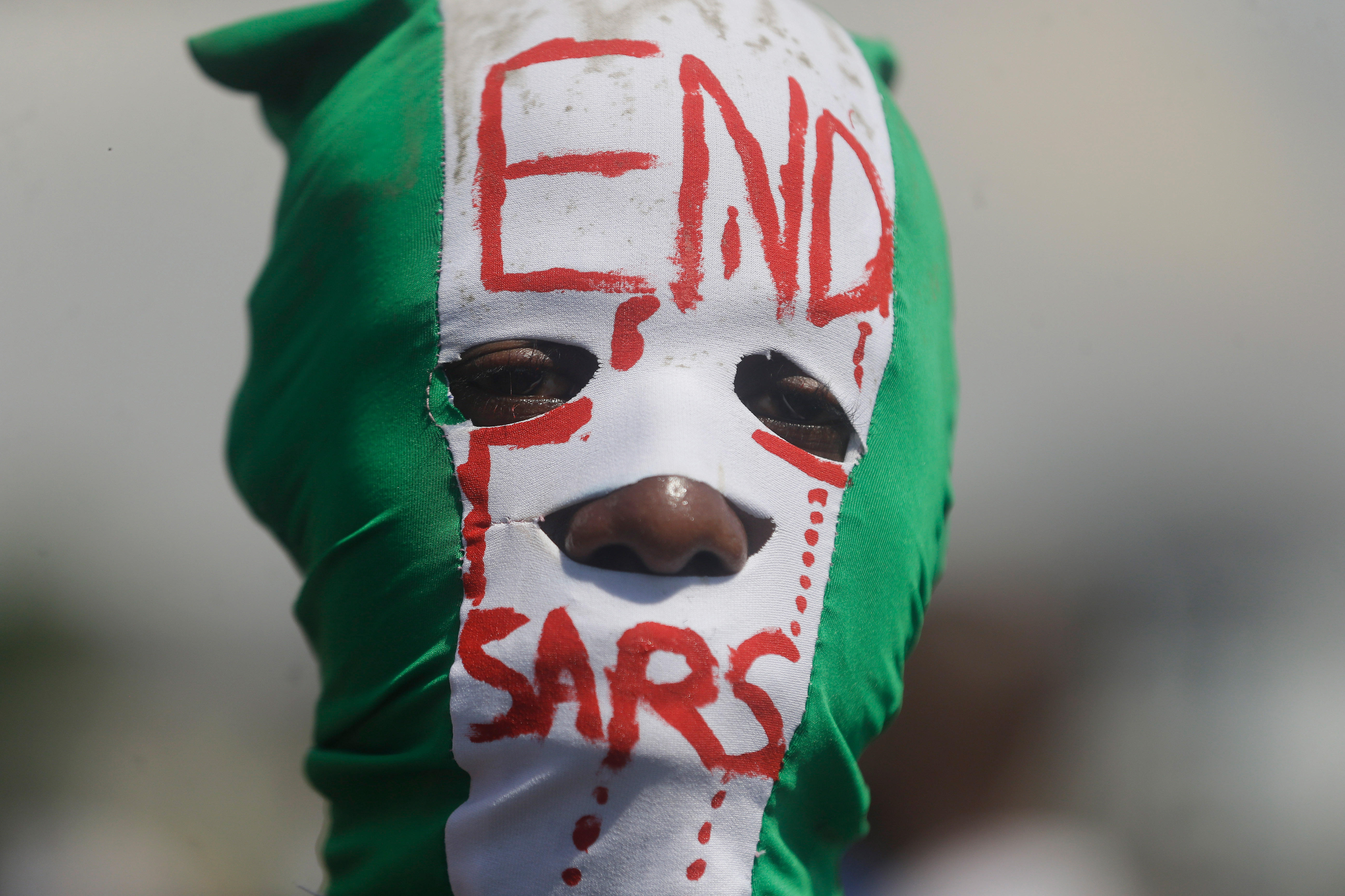 People demonstrate on the street to protest against police brutality, in Lagos, Nigeria