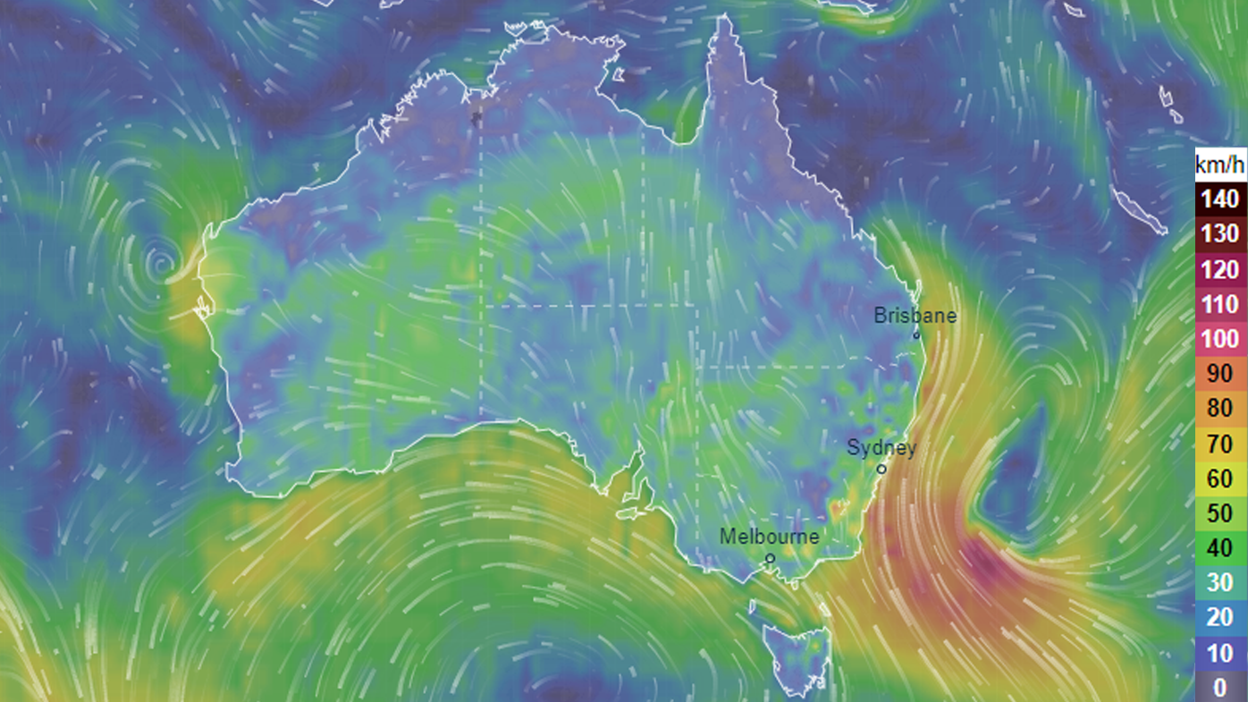 The winds are being caused by a low pressure system tracking south down the NSW coast.