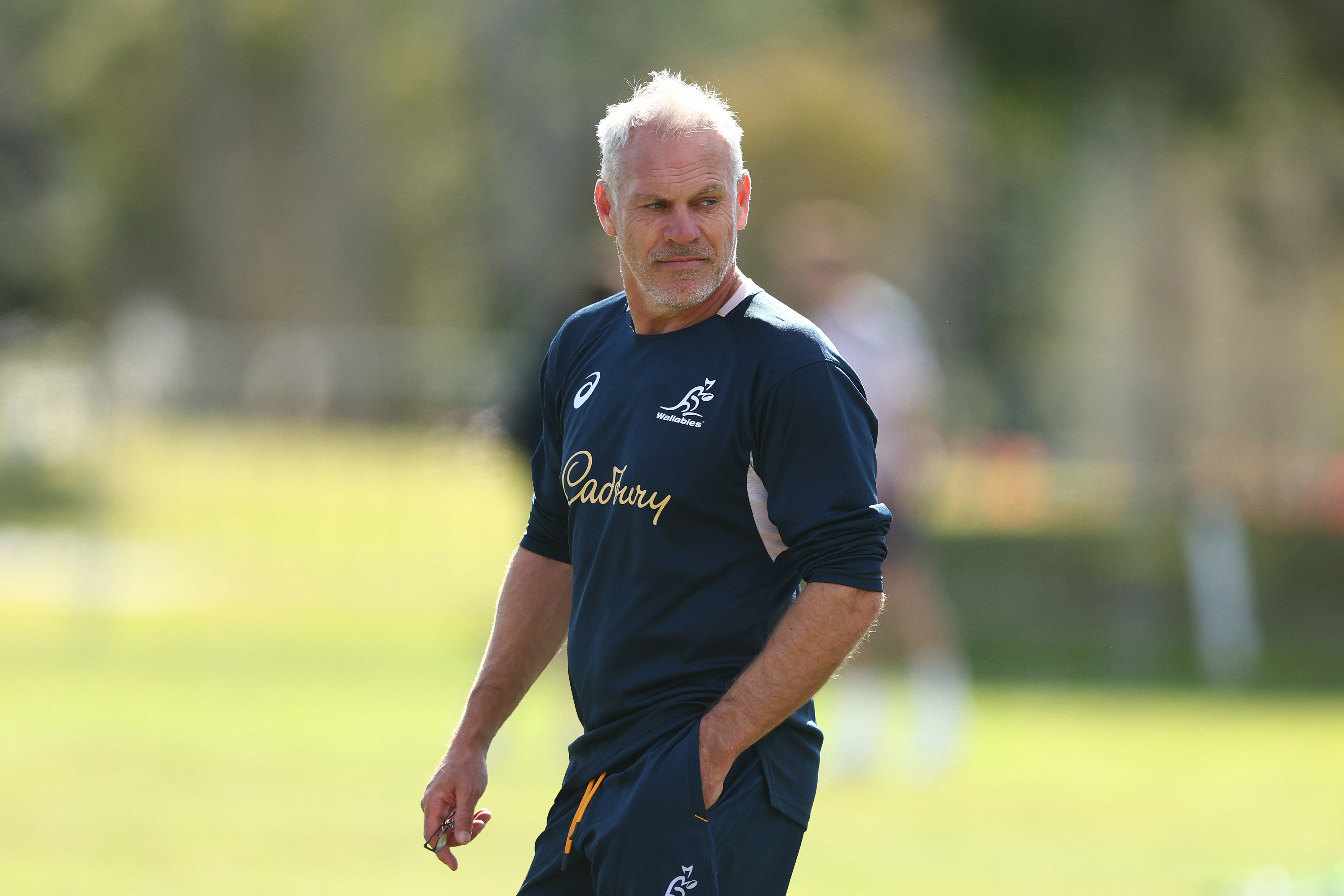Wallabies attack coach Brad Davis during a training session at Sanctuary Cove.