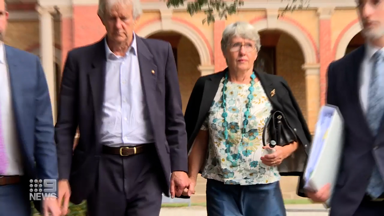 Daughter Barbara Eckersley and her husband outside court at a previous appearance.