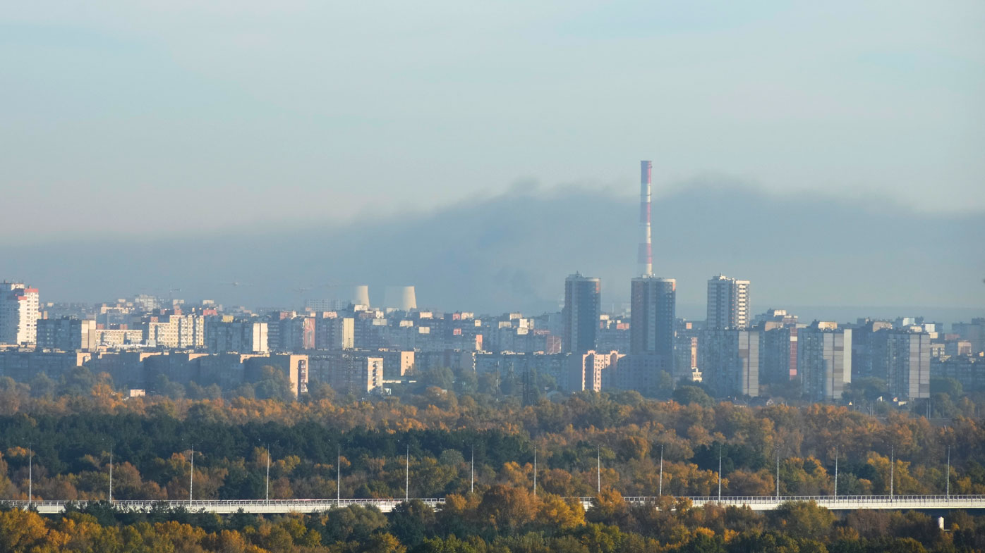 Smoke rises after Russian shelling in Kyiv