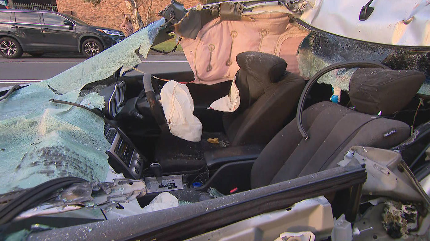 Alleged disqualified driver crashes into semi-trailer in Wetherill Park, Sydney.