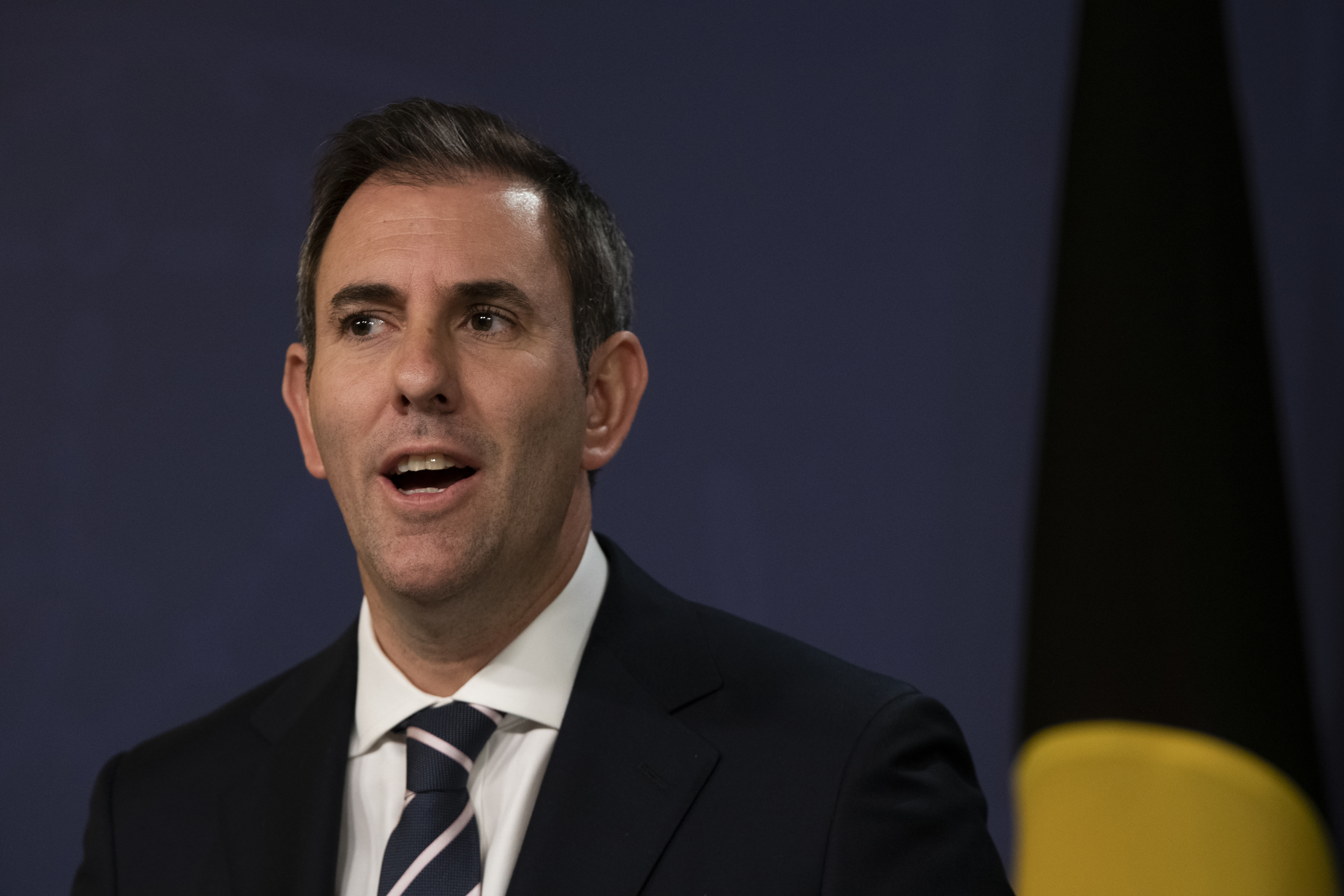 Jim Chalmers speaks about the latest National Accounts data that was released today. Sydney. June 7, 2023. Photo: Louise Kennerley
