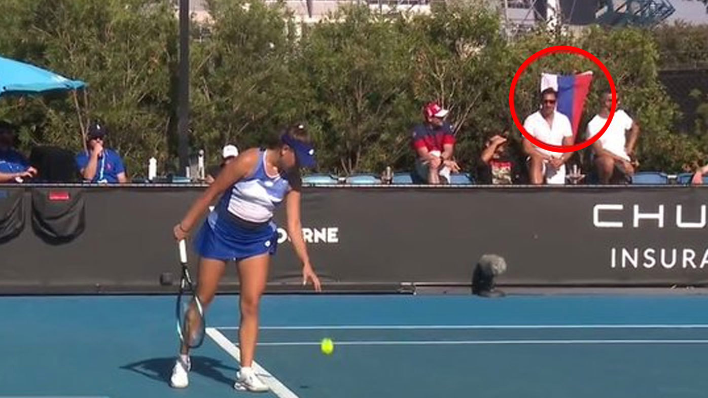 Russian fans displayed their flag courtside on day one of the Australian Open, irking Ukrainian fans