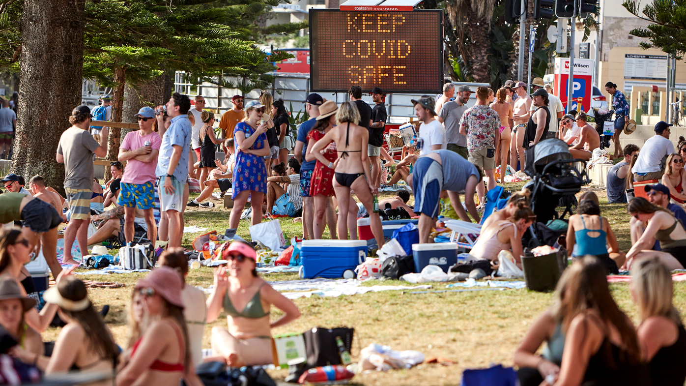 People in Sydney gather at a beach in Manly, on the city's north shore.