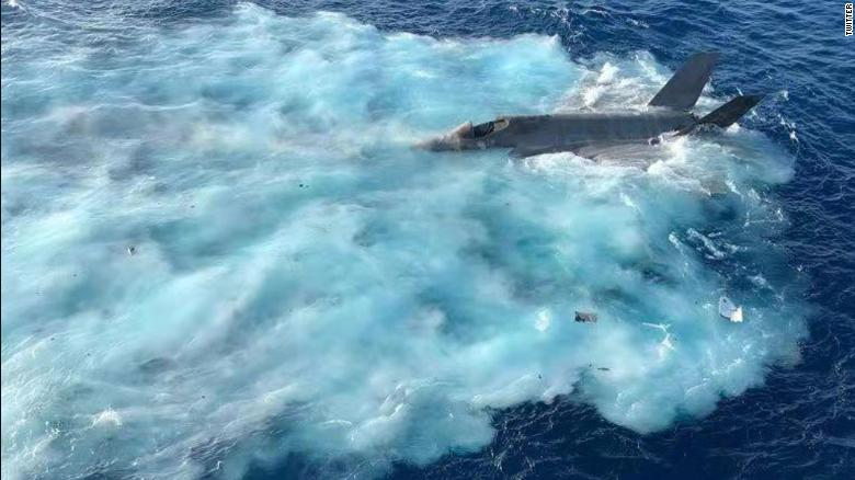 An image from social media shows a US Navy F-35C in the South China Sea after attempting to land on the aircraft carrier USS Carl Vinson.