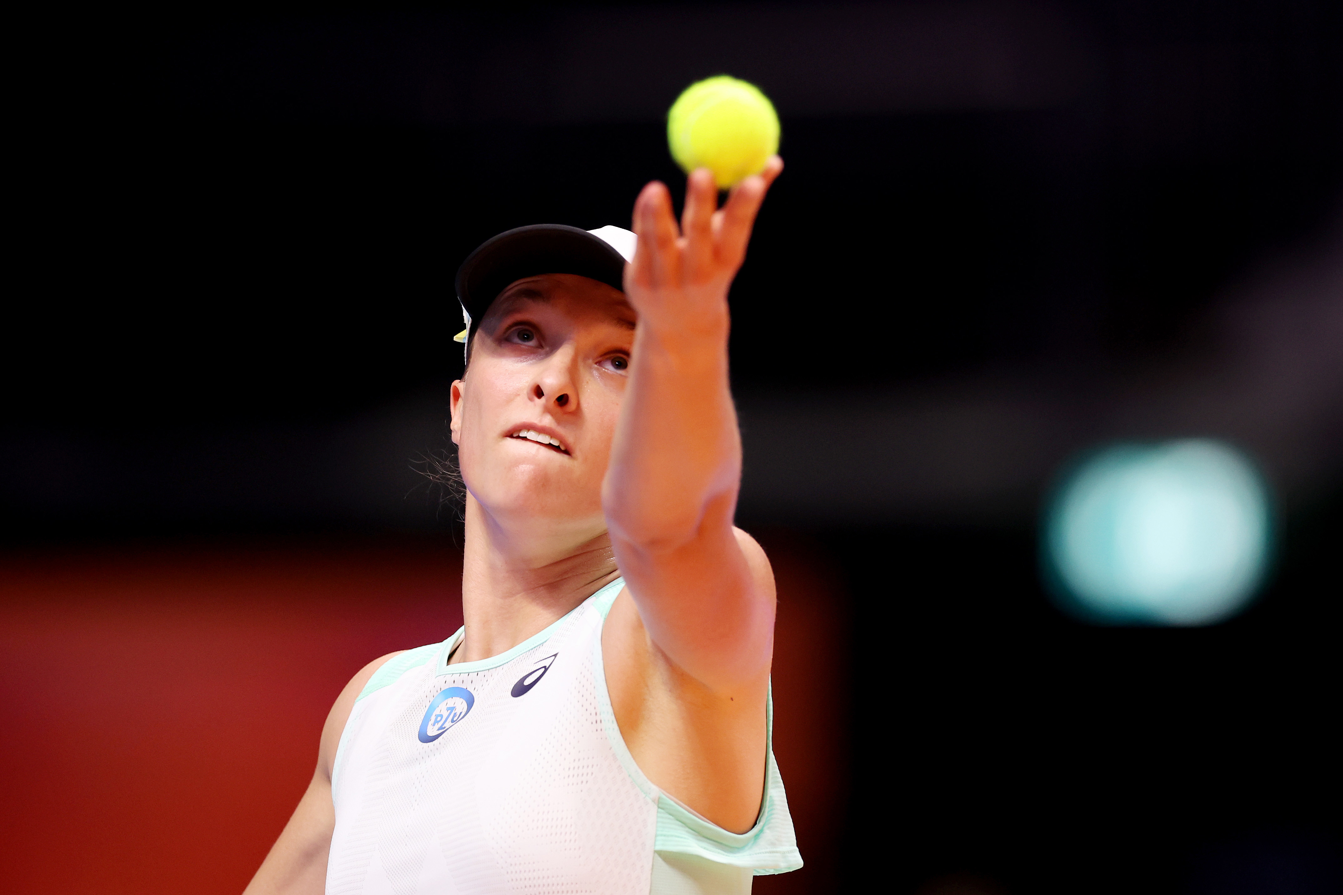 Iga Swiatek of Kites in action against Anastasia Pavlyuchenkova of Hawks during day four of the World Tennis League at Coca-Cola Arena on December 22, 2022 in Dubai, United Arab Emirates. (Photo by Christopher Pike/Getty Images)