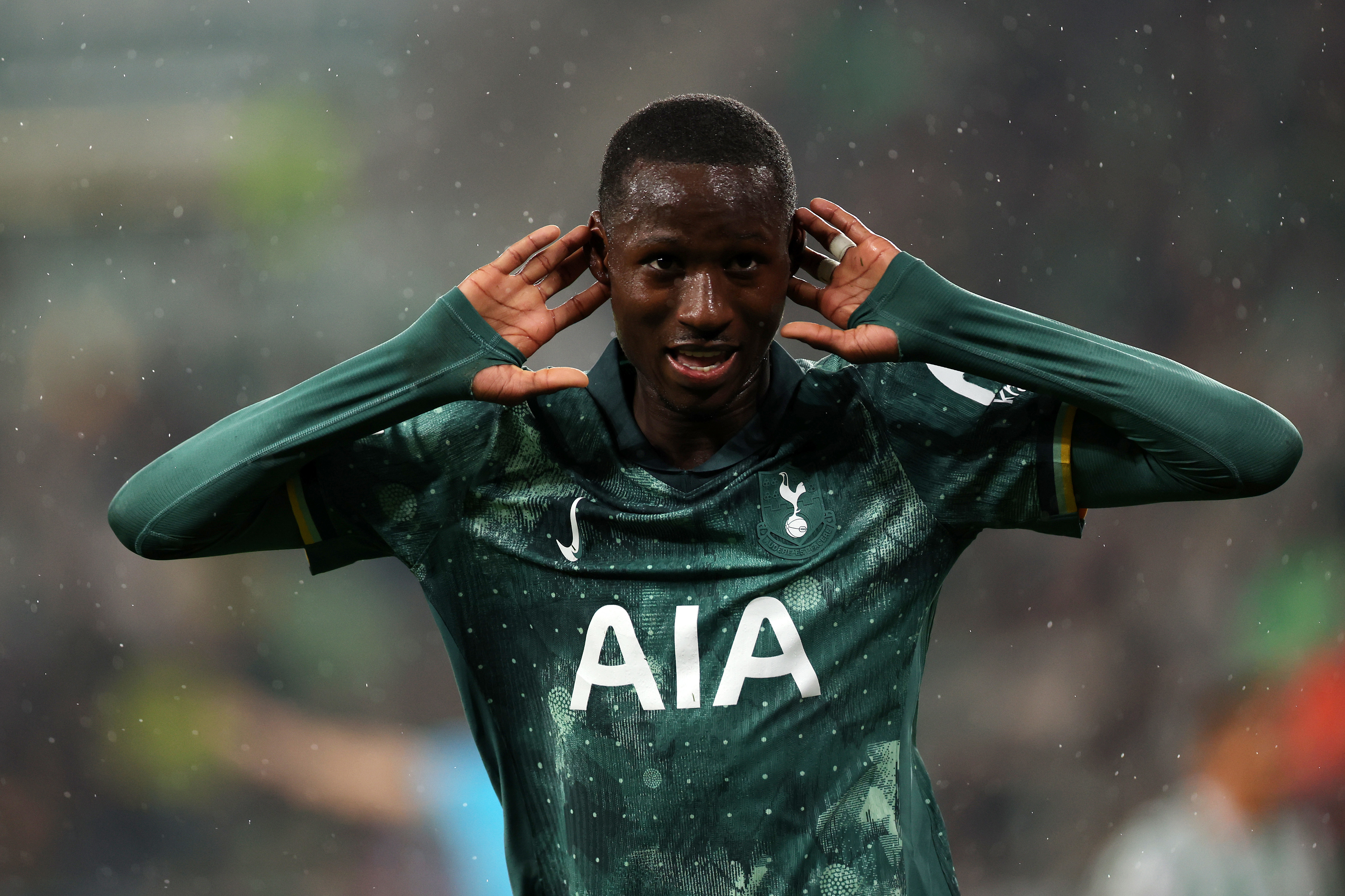 Pape Matar Sarr of Tottenham Hotspur celebrates scoring his team's first goal.