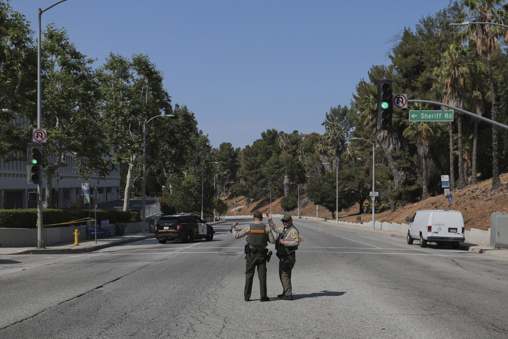 Near the site of an explosion at the LA County Sheriff's Special Operations Bureau 
