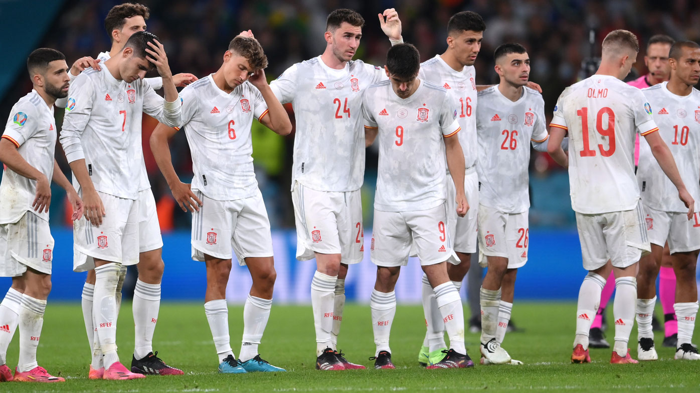 Spain look despondent as their Euro campaign comes to an end.
