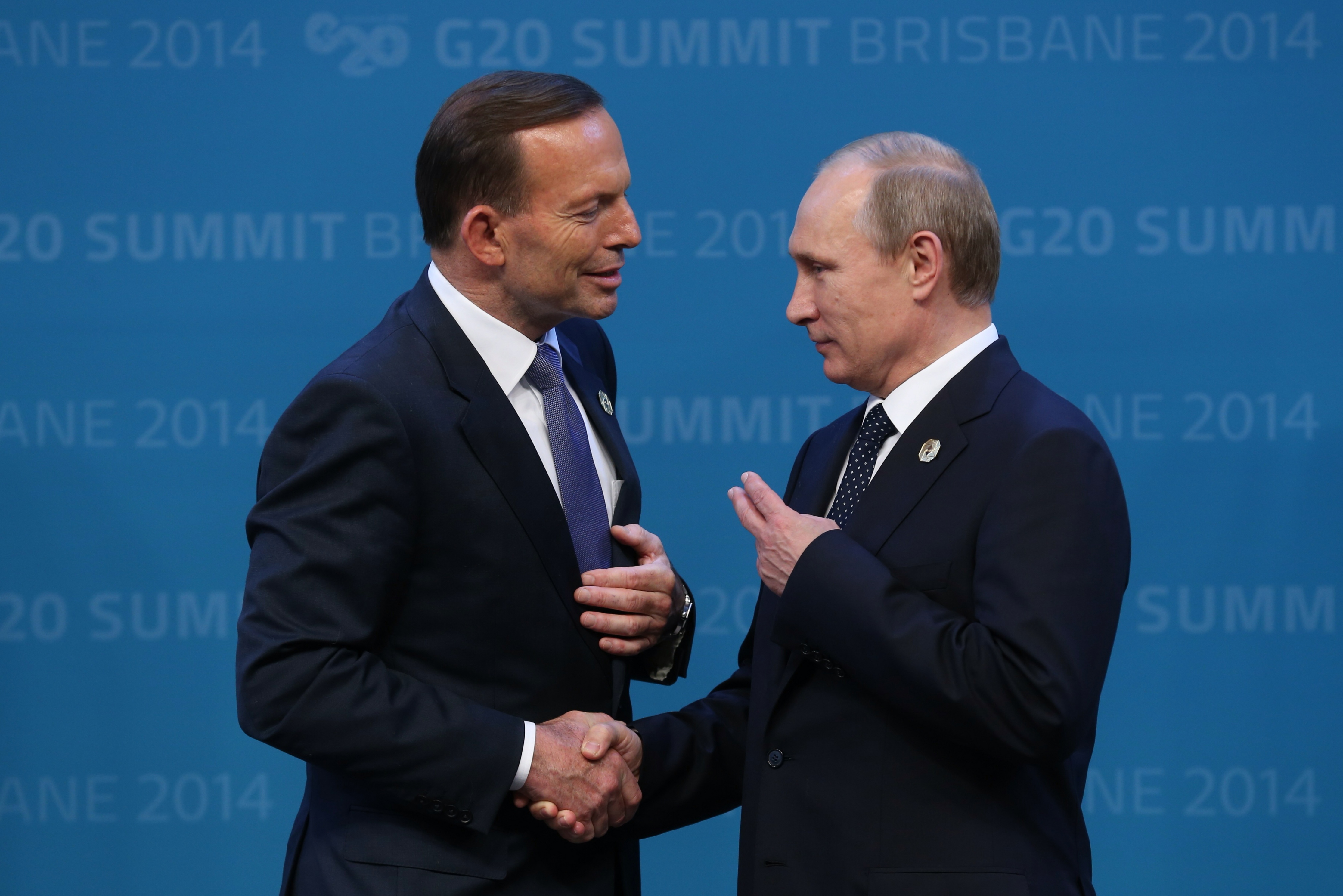 Tony Abbott with Vladimir Putin at the the G20 in Brisbane on Saturday 15 September, 2014. 