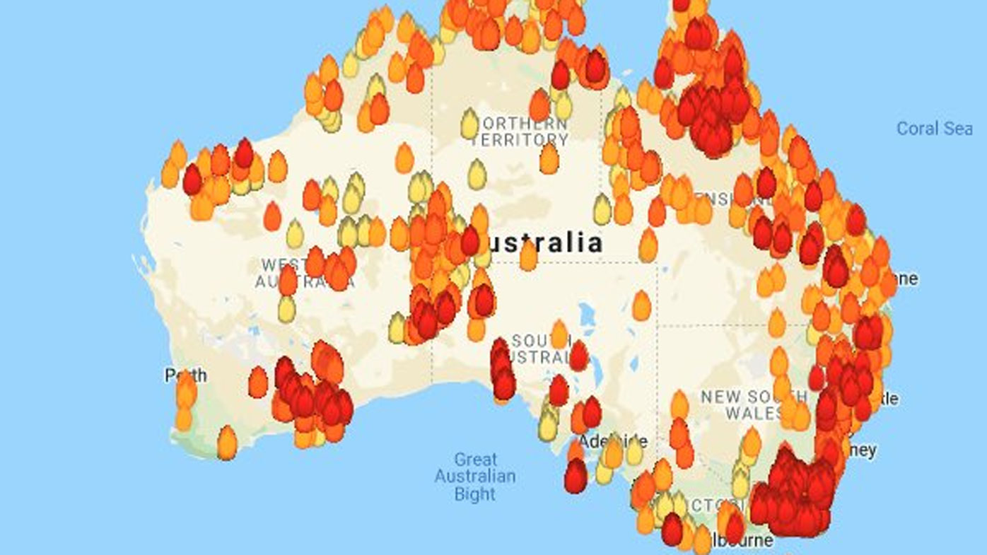 The misleading map broadcast on American TV appears to show half the country ablaze.
