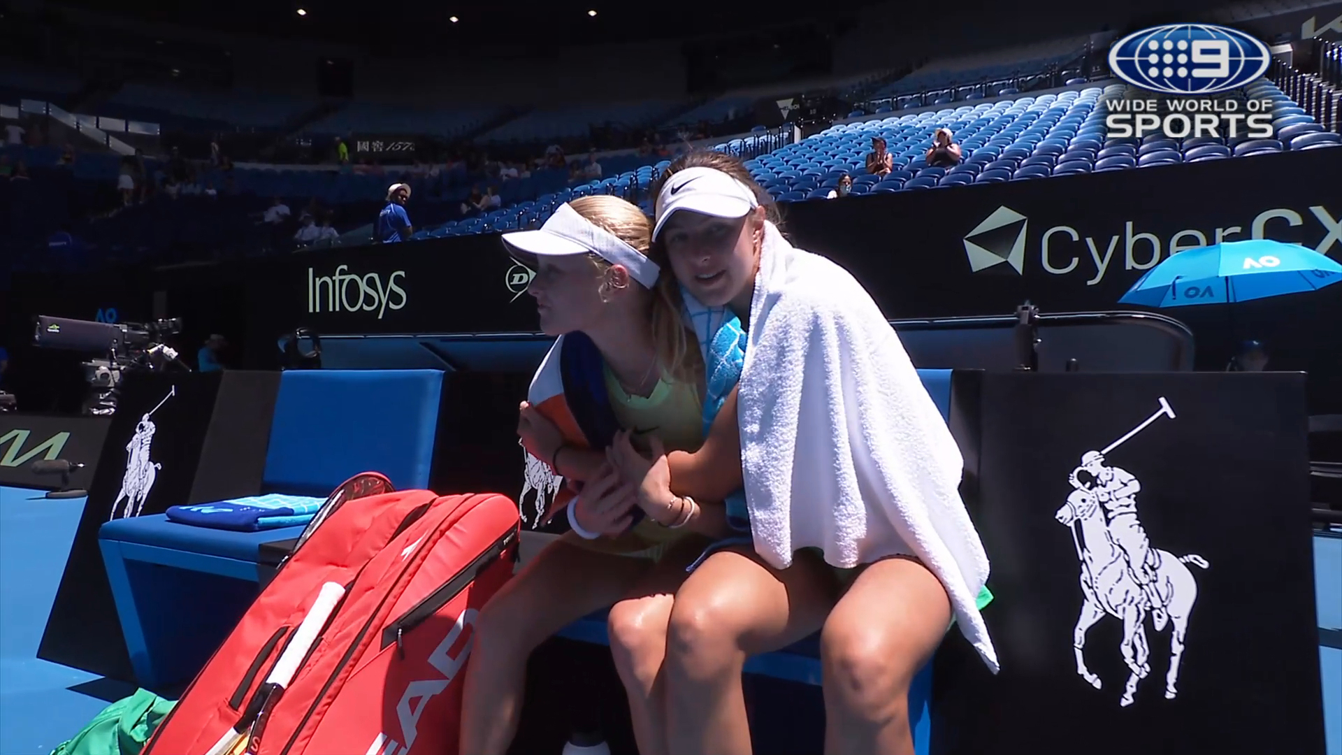 Renata Jamrichova consoled opponent Emerson Jones after settling the junior girls' championship at the Australian Open.