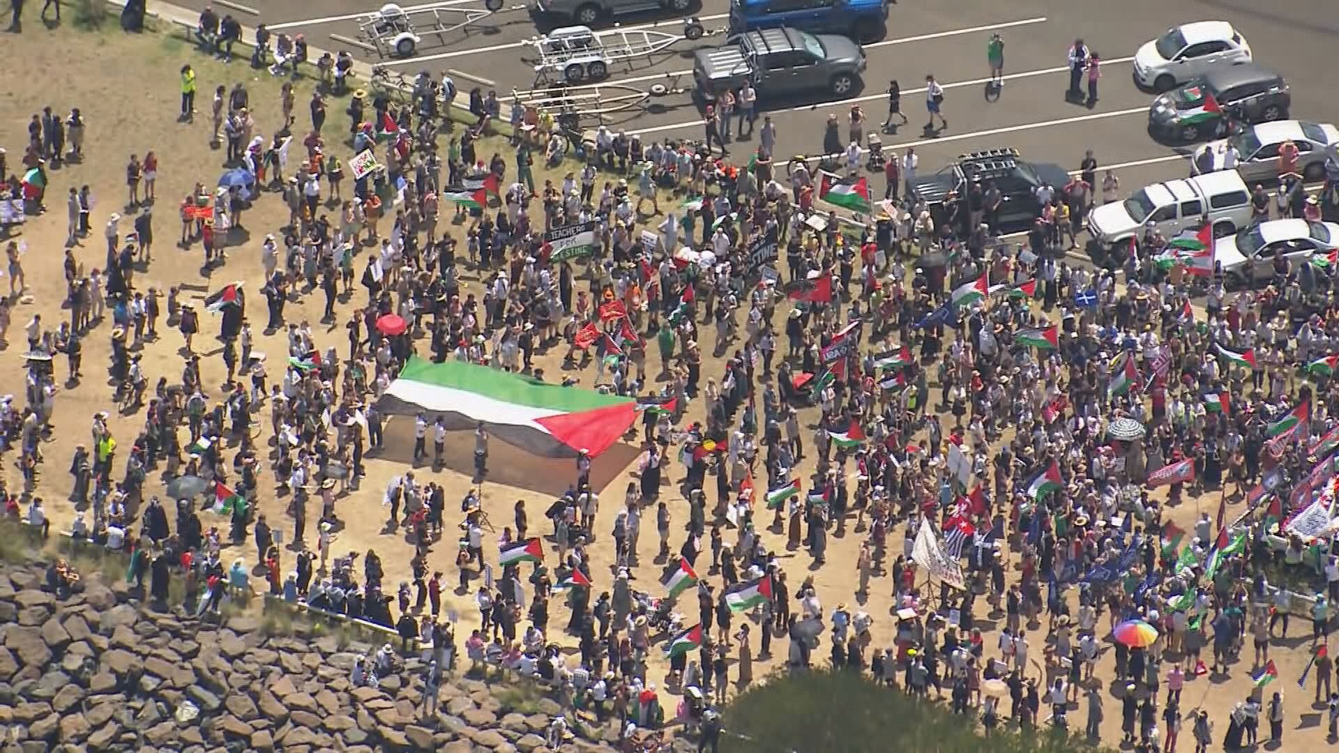 Pro-Palestine protesters attempted to block the arrival of a vessel at Port Botany in Sydney's east.