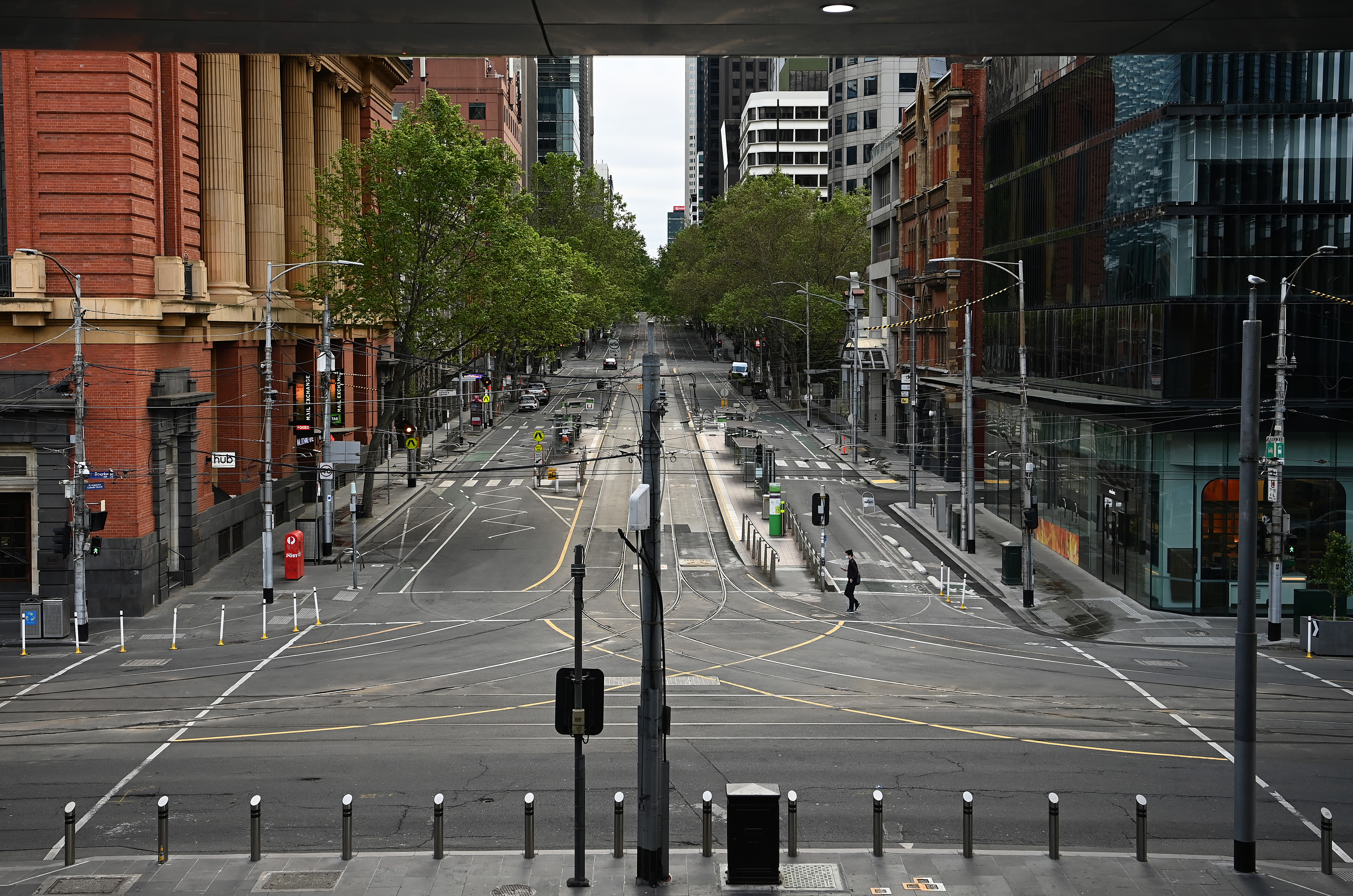 An empty Bourke Street during one of Melbourne's marathon lockdowns.