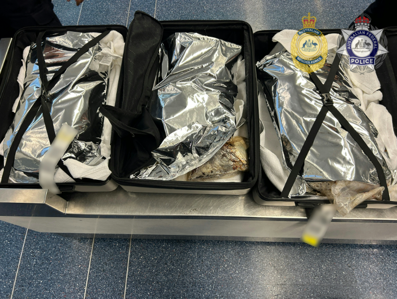 A detailed search of the bags allegedly located 39kg of a substance covered in chilli flakes.