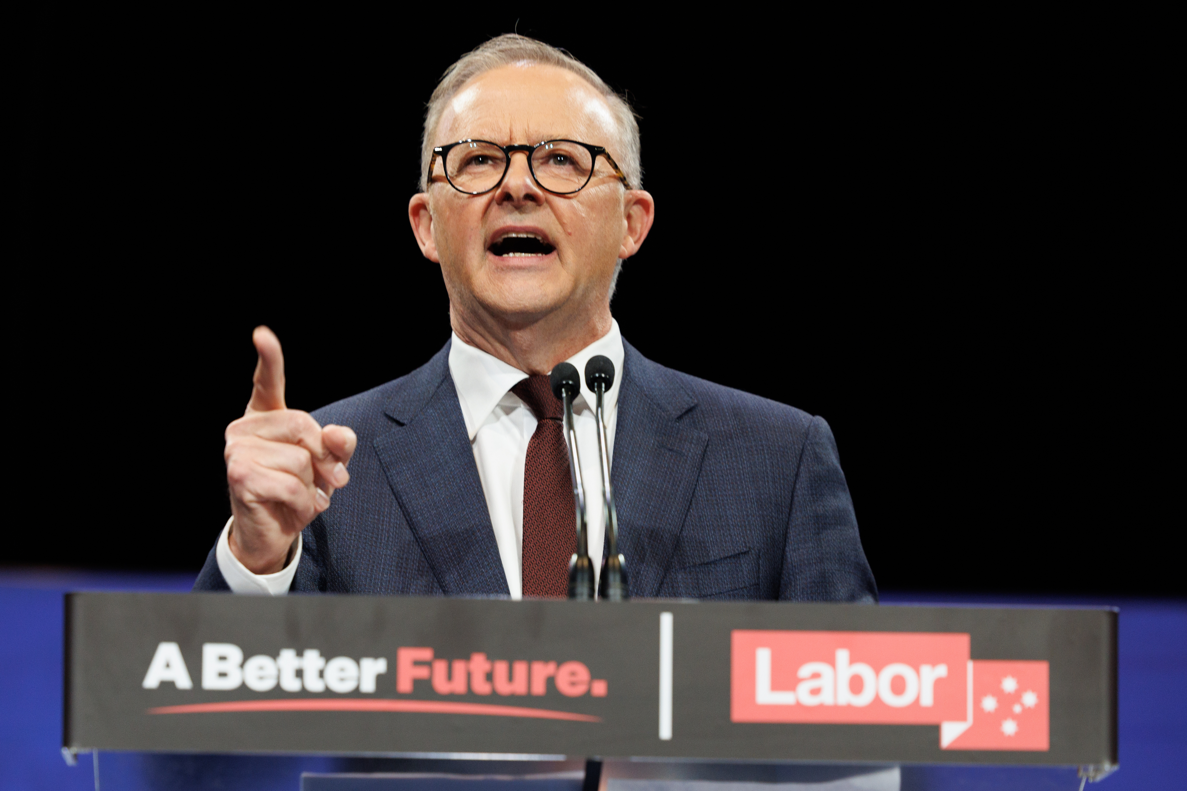 Opposition Leader Anthony Albanese during the Labor Campaign Rally at the Howard Smith Wharves in Brisbane, Queensland, on Sunday 15 May 2022. ausvotes22 fedpol Photo: Alex Ellinghausen