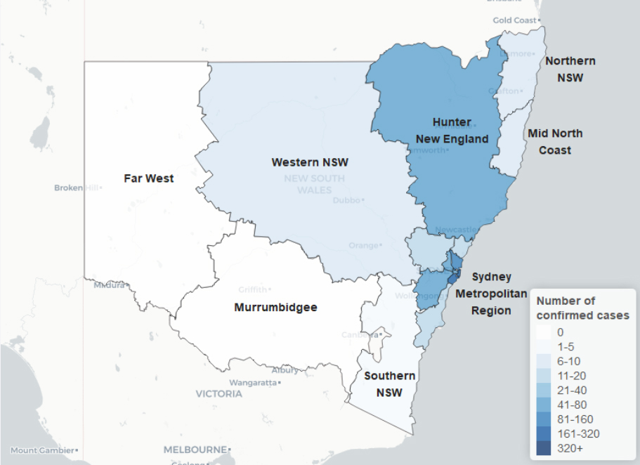 Coronavirus cases across Sydney metropolitan region by local health district 