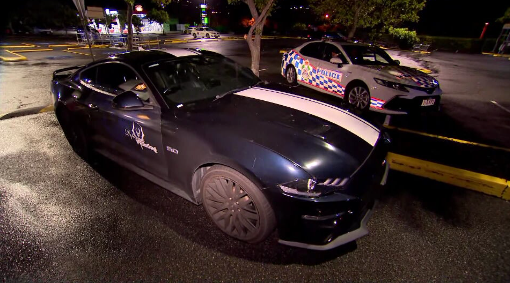 Police laid out stop sticks in Underwood around 7.05pm and the Mustang was abandoned in a nearby carpark off Kingston Road.﻿