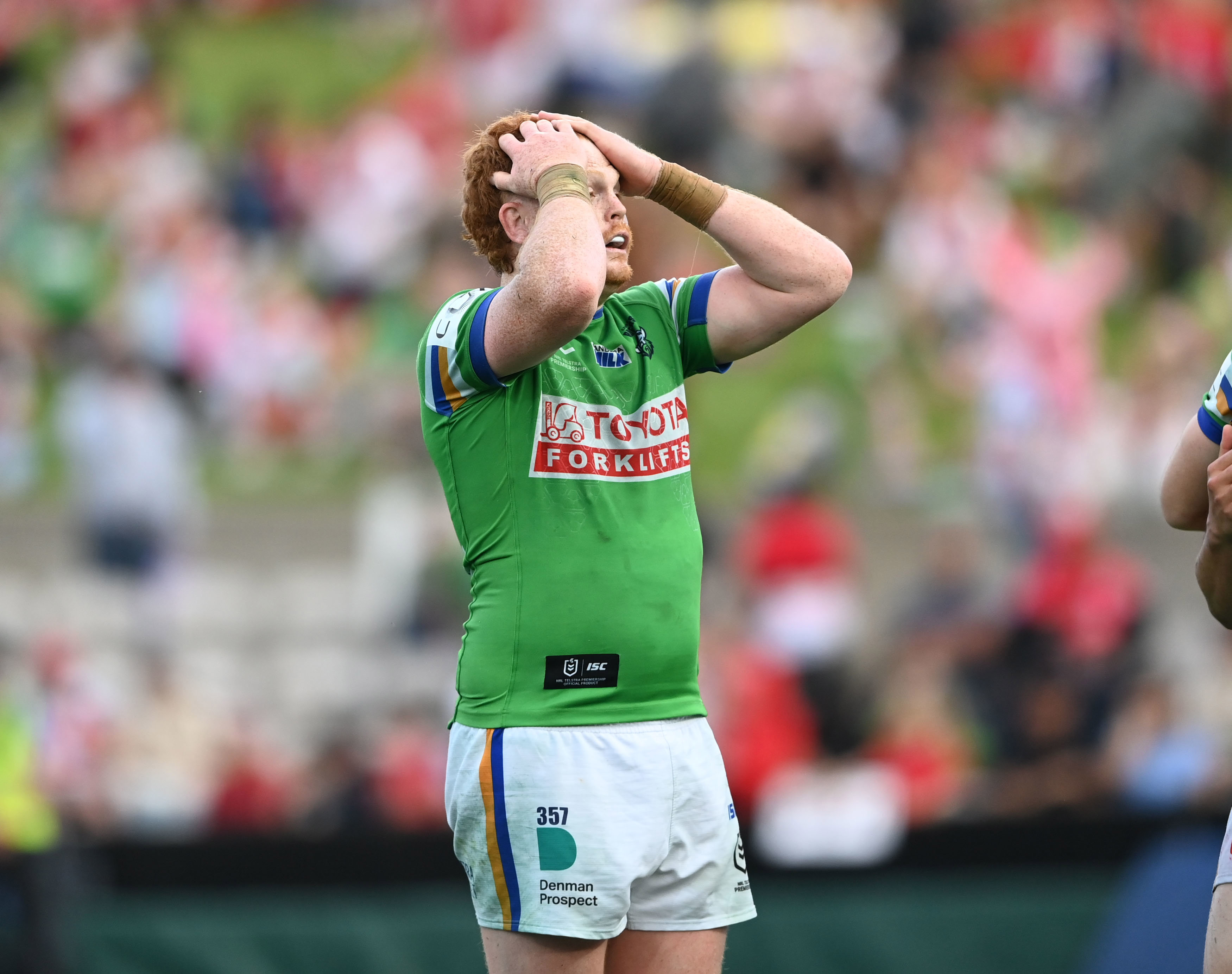 Corey Horsburgh in action for the Raiders against the Dragons in round 27.