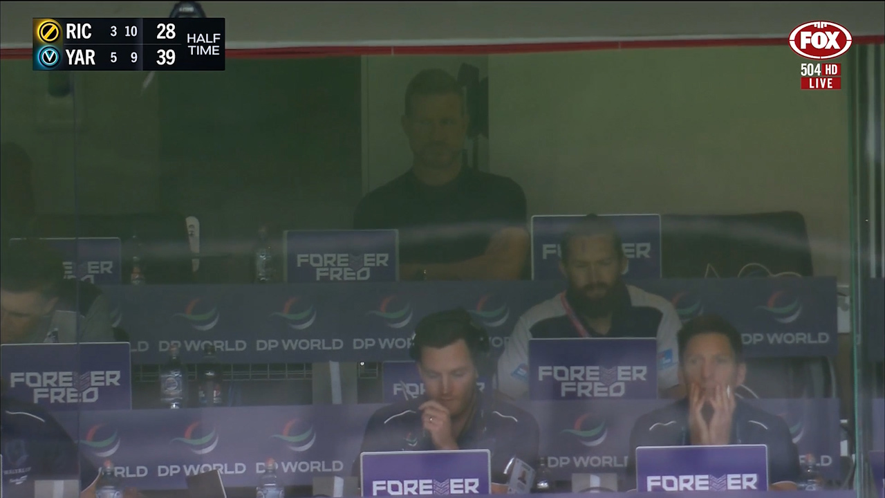 Nathan Buckley was spotted in Fremantle's coaches' box.