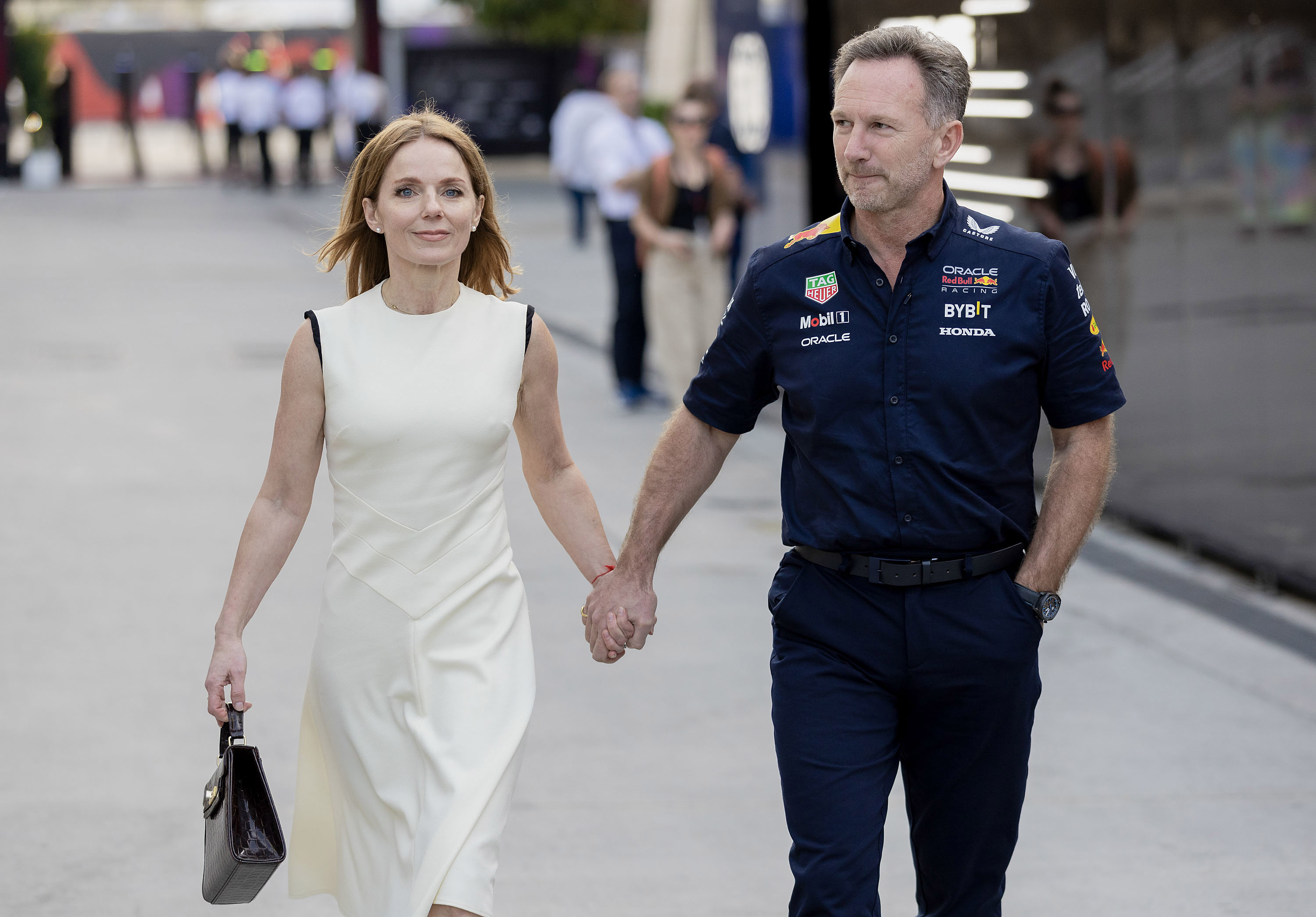 Geri Horner and Christian Horner at the F1 Grand Prix of Bahrain at Bahrain International Circuit on March 02, 2024