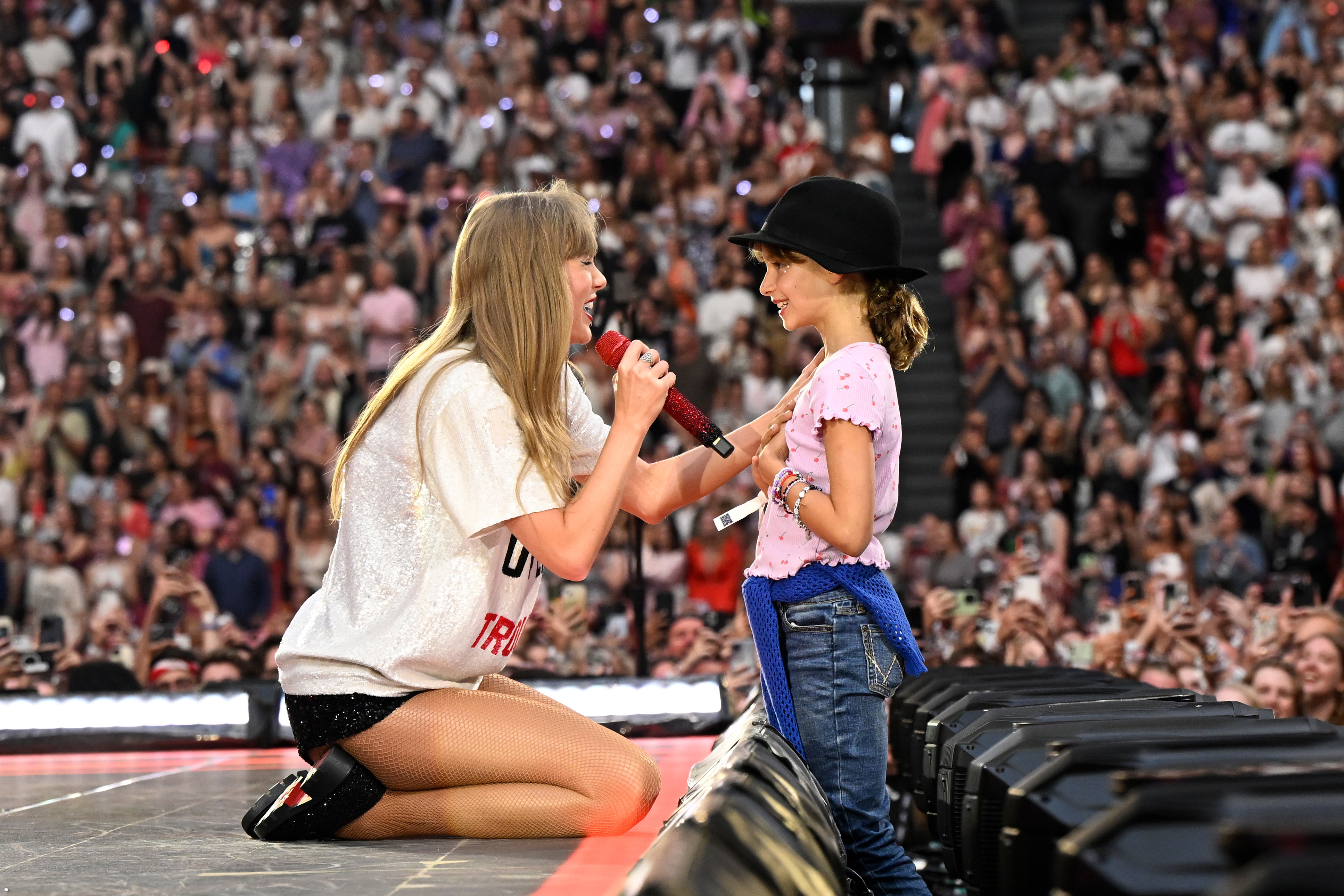 Taylor Swift performs onstage during  "Taylor Swift | The Eras Tour" at Johan Cruijff Arena on July 04, 2024 in Amsterdam, Netherlands. 
