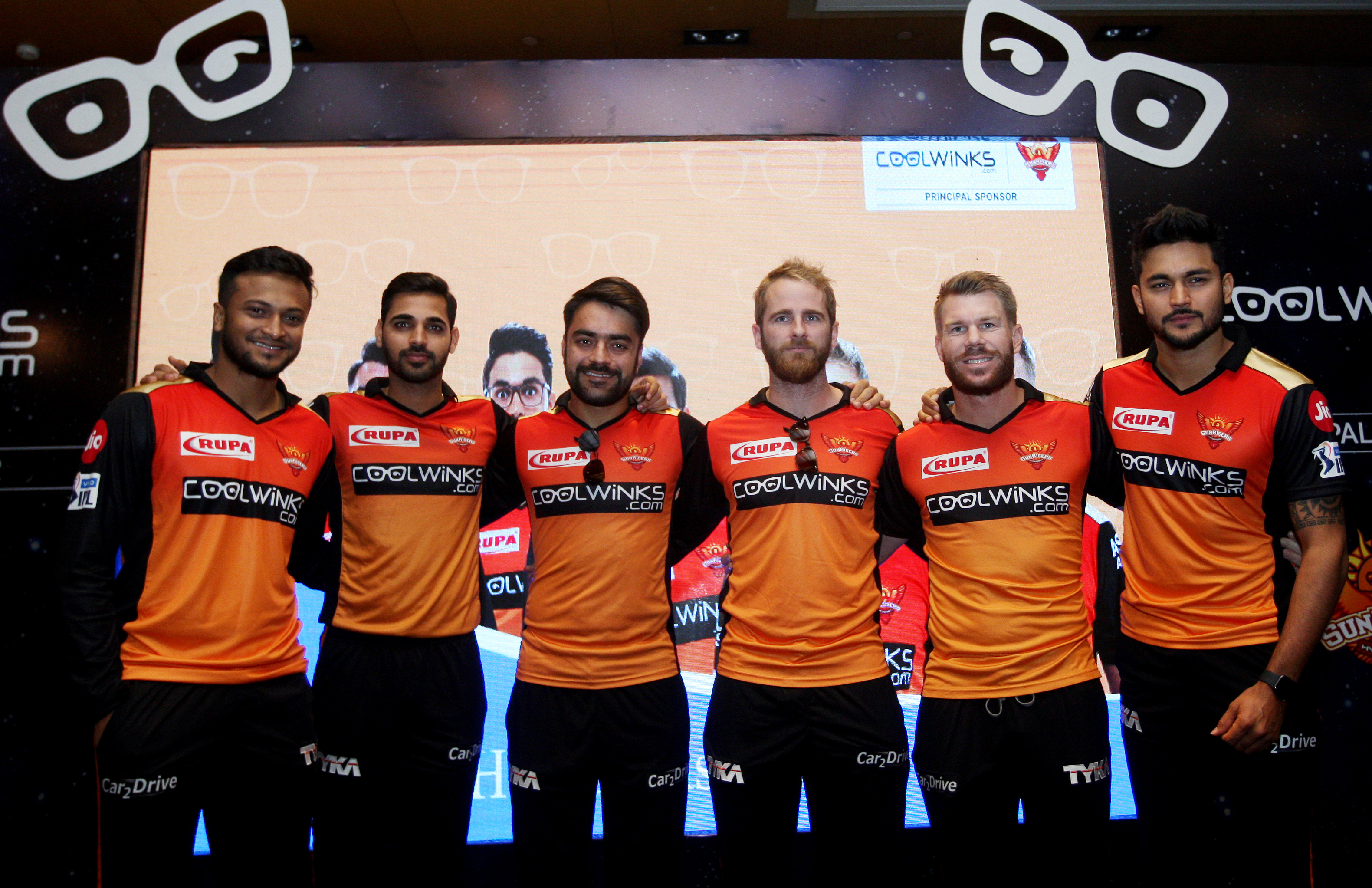 David Warner (second from right) pictured during happier times with the Sunrisers Hyderabad