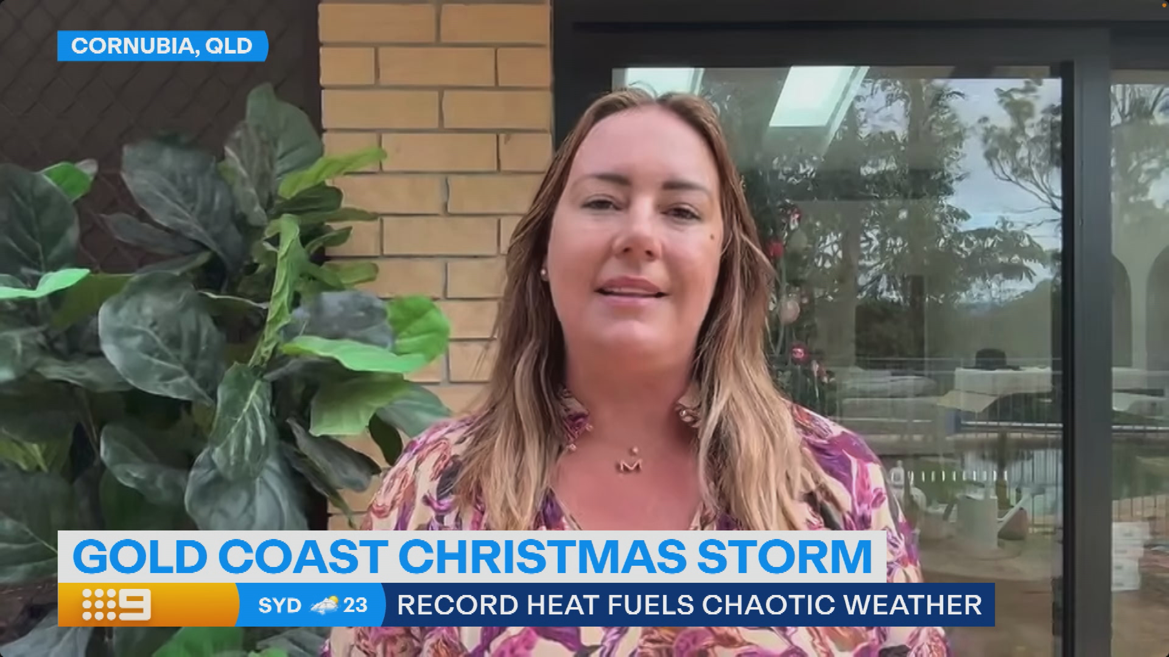 Margaux Parker and her family were caught up in the eye of the storm at a Gold Coast caravan park.