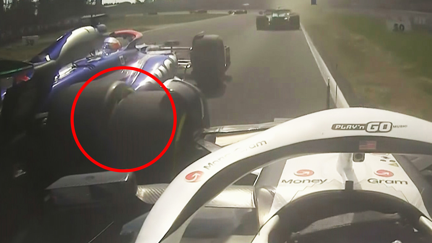 Daniel Ricciardo was given a five-second penalty for this opening lap collision with Nico Hulkenberg at the Italian Grand Prix.