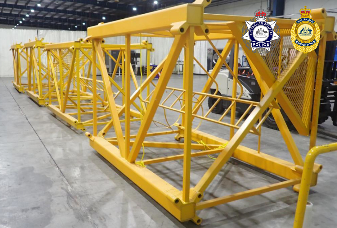 Crane parts found to have concealed 390kg of methamphetamine.