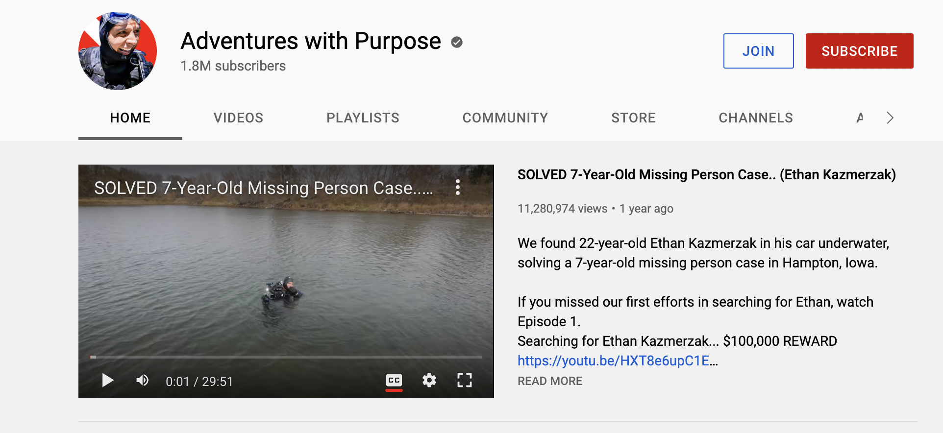 Adventures with Purpose have solved 19 cold cases and has nearly two million subscribers.