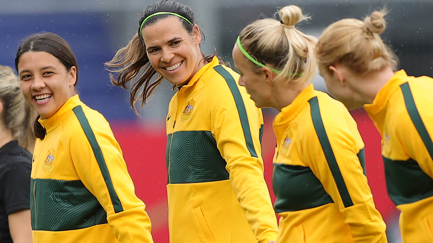 Lydia Williams of the Matildas seen with Sam Kerr (left)