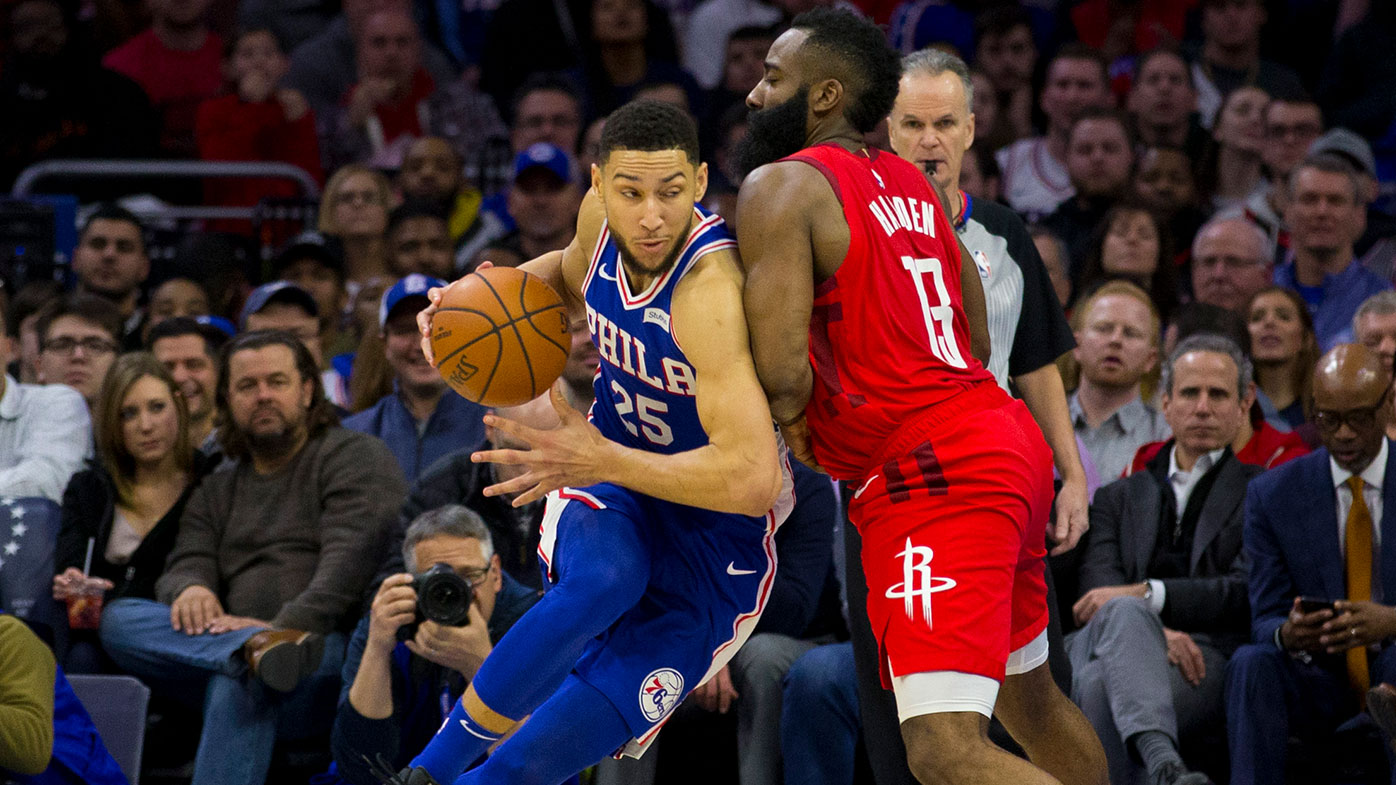 Ben Simmons up against James Harden during a 2019 clash between the Rockets and 76ers
