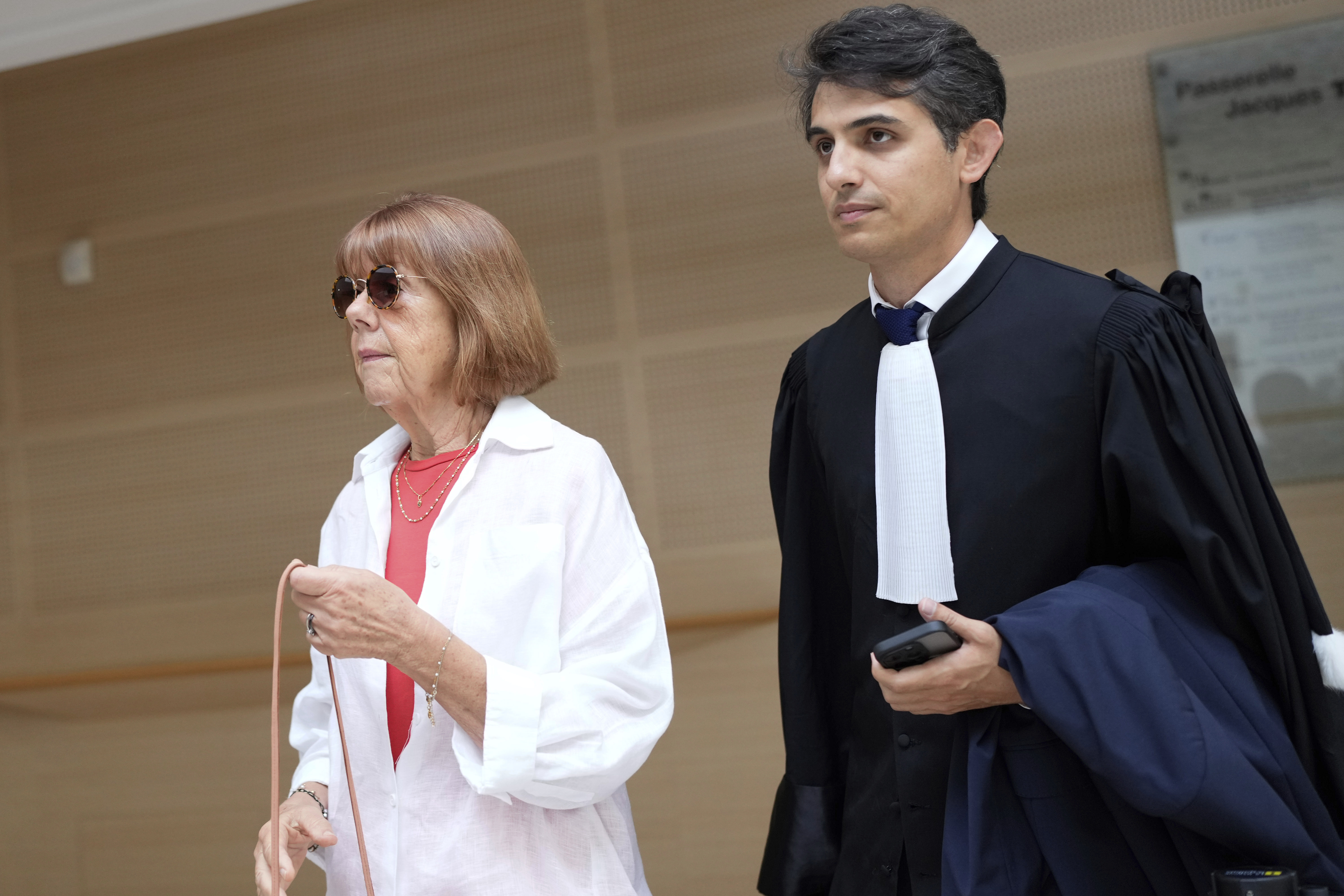 Gisele Pelicot (left) arrives at the Avignon court house on Thursday, September 5.