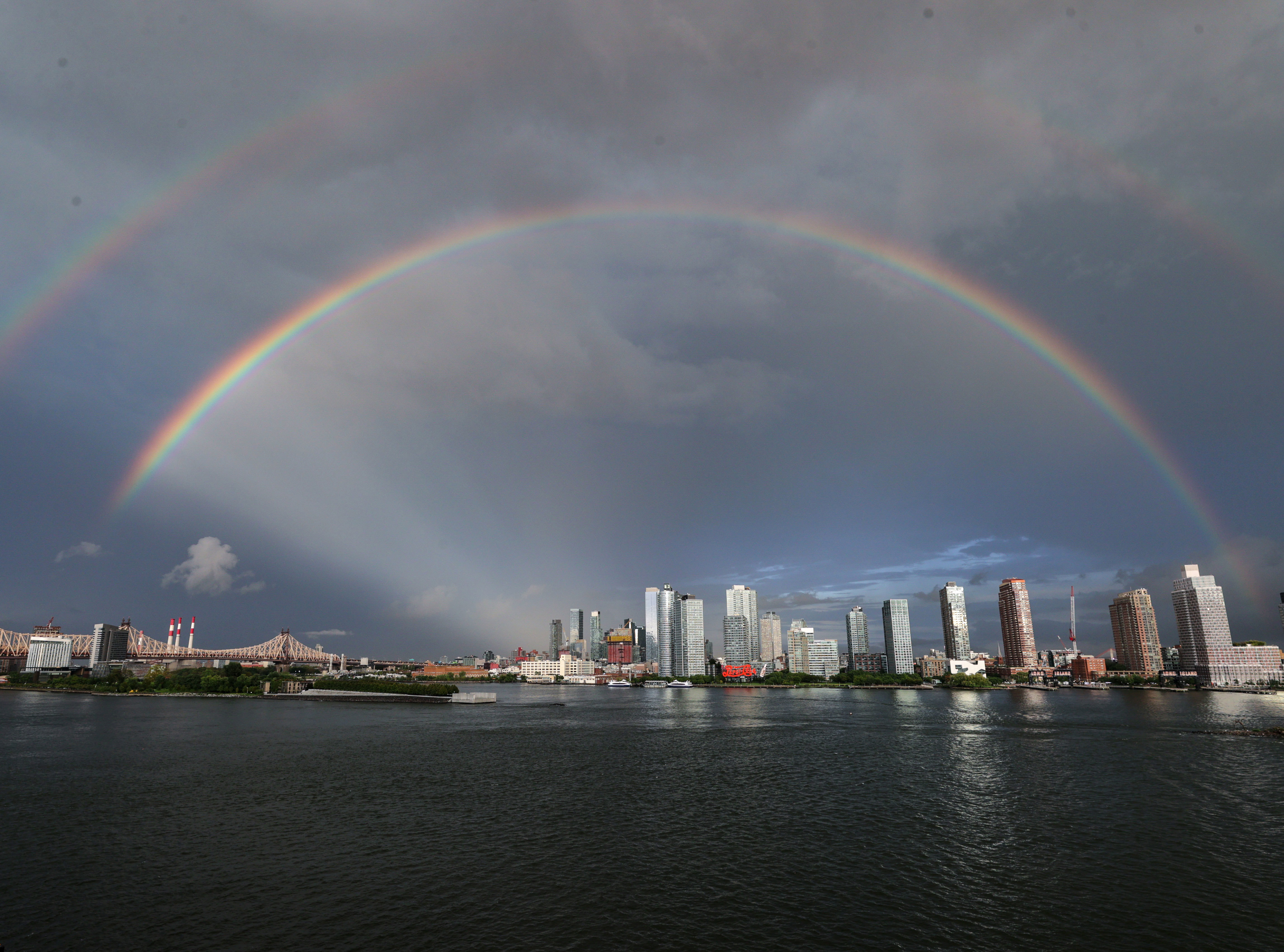 A double rainbow arcs over New York on September 11, 2023