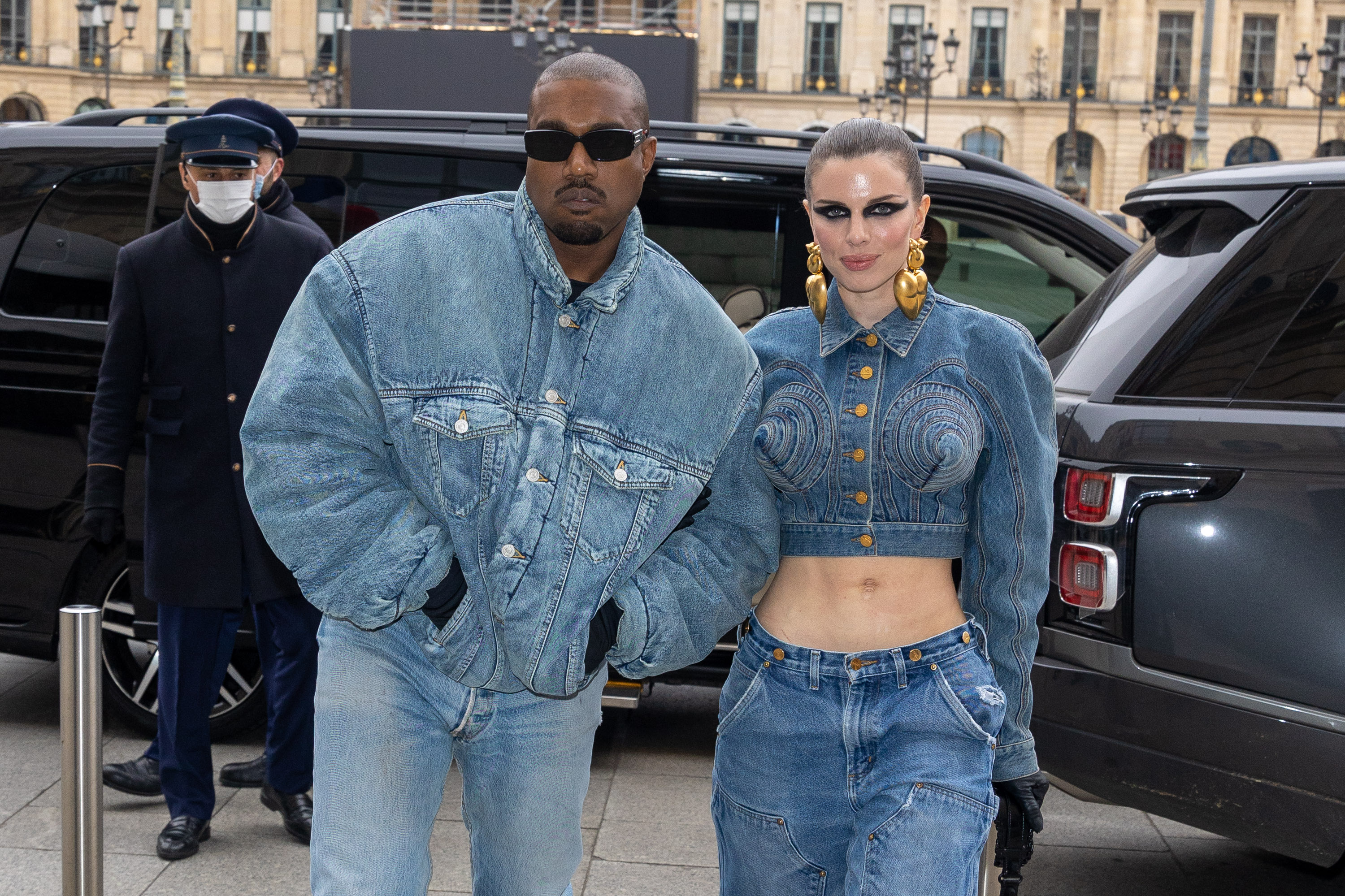 Kanye West and Julia Fox are seen on January 23, 2022 in Paris, France. 
