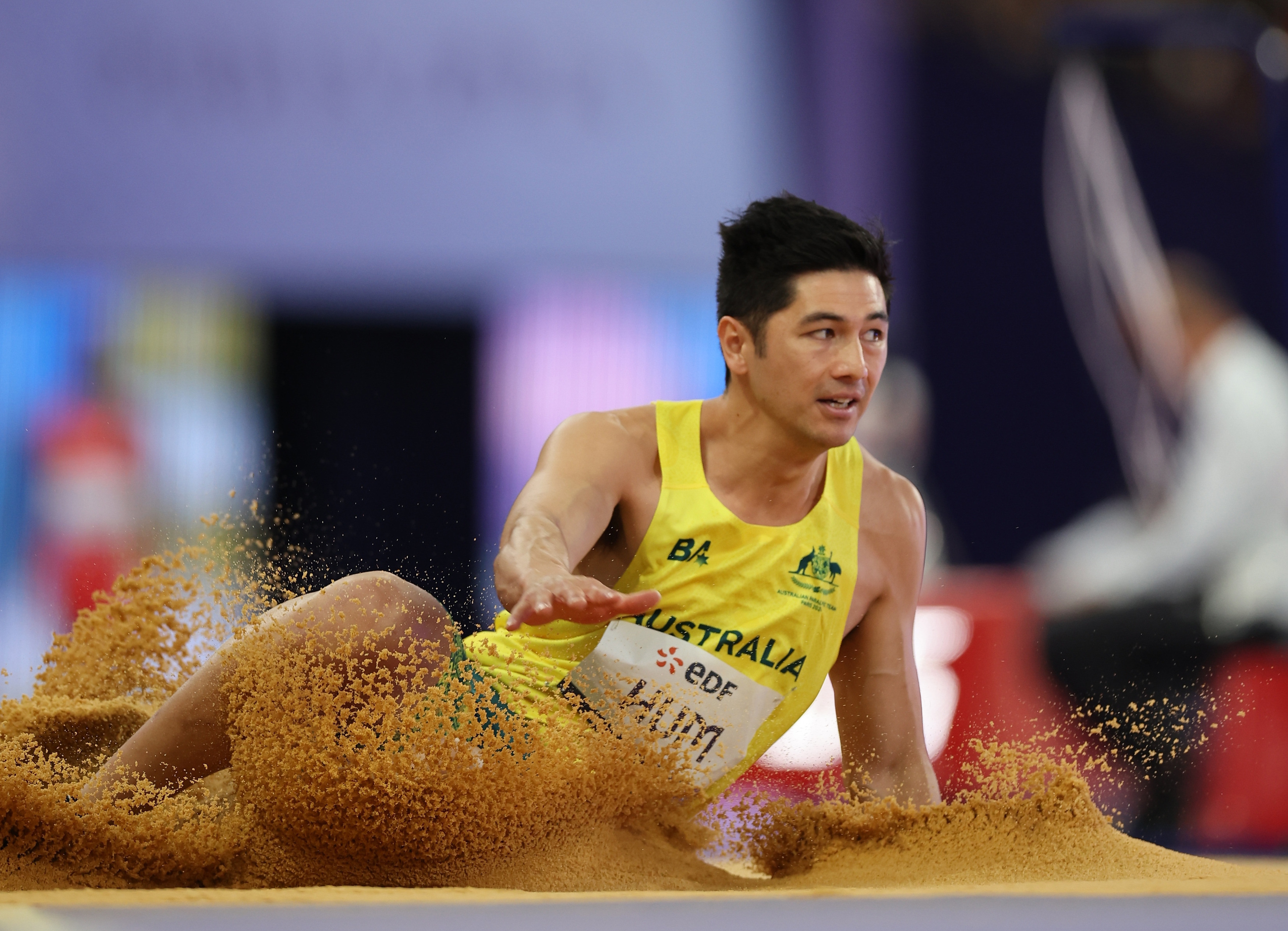 Nicholas Hum of Team Australia competes during the Men's Long Jump-T20 Final.
