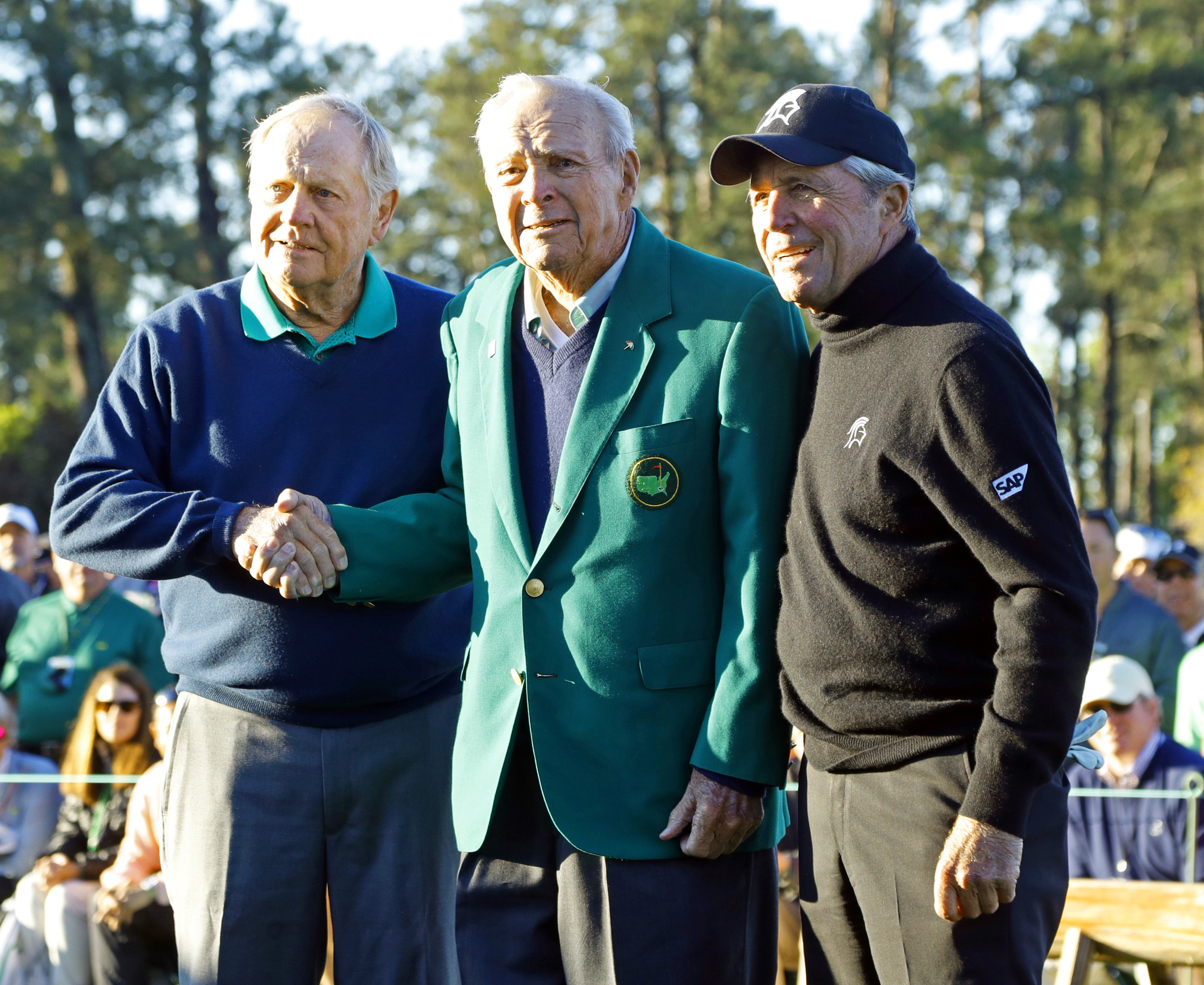 From left, Jack Nicklaus, Arnold Palmer and Gary Player at The Masters.