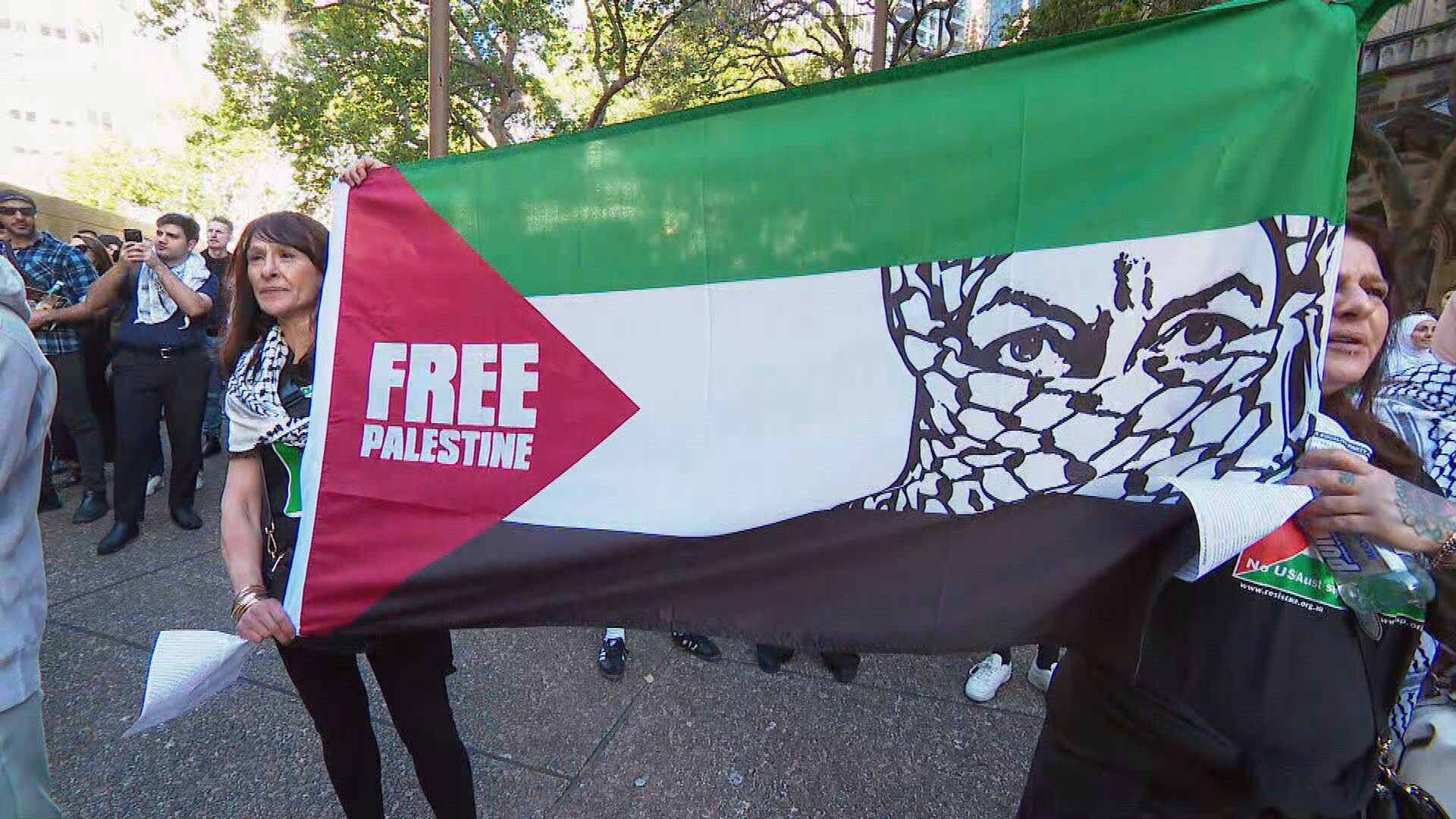 A pro-Palestinian rally outside Sydney Town Hall, October 9, 2023.