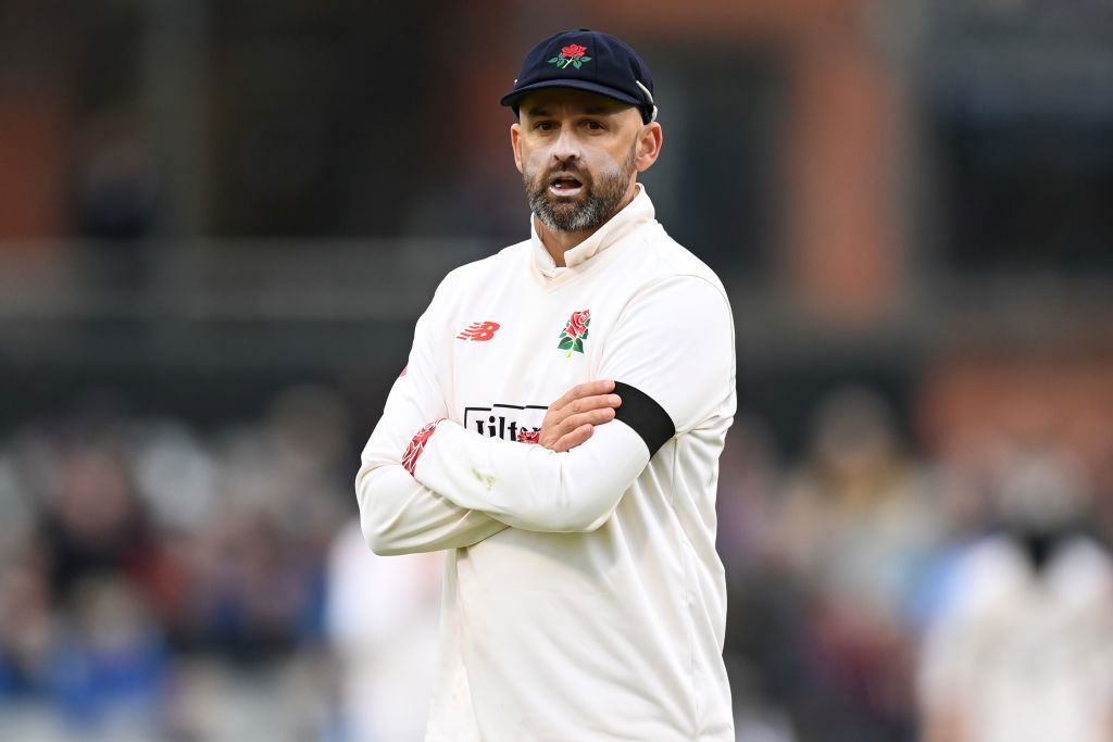 Nathan Lyon fielding for Lancashire.