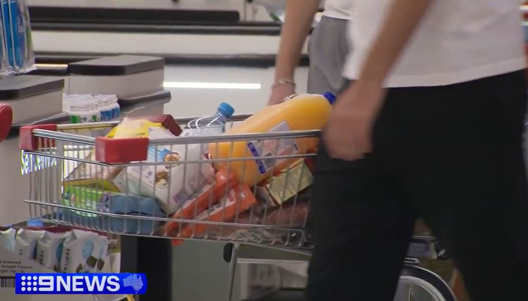 Groceries in trolley at supermarket